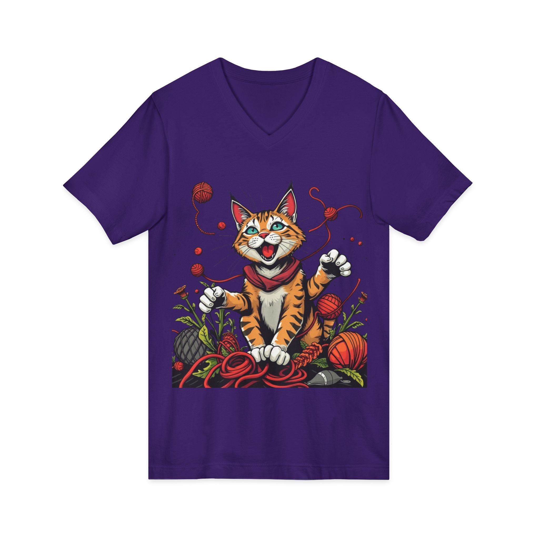 Cat Lover's V-Neck Tee with Playful Design