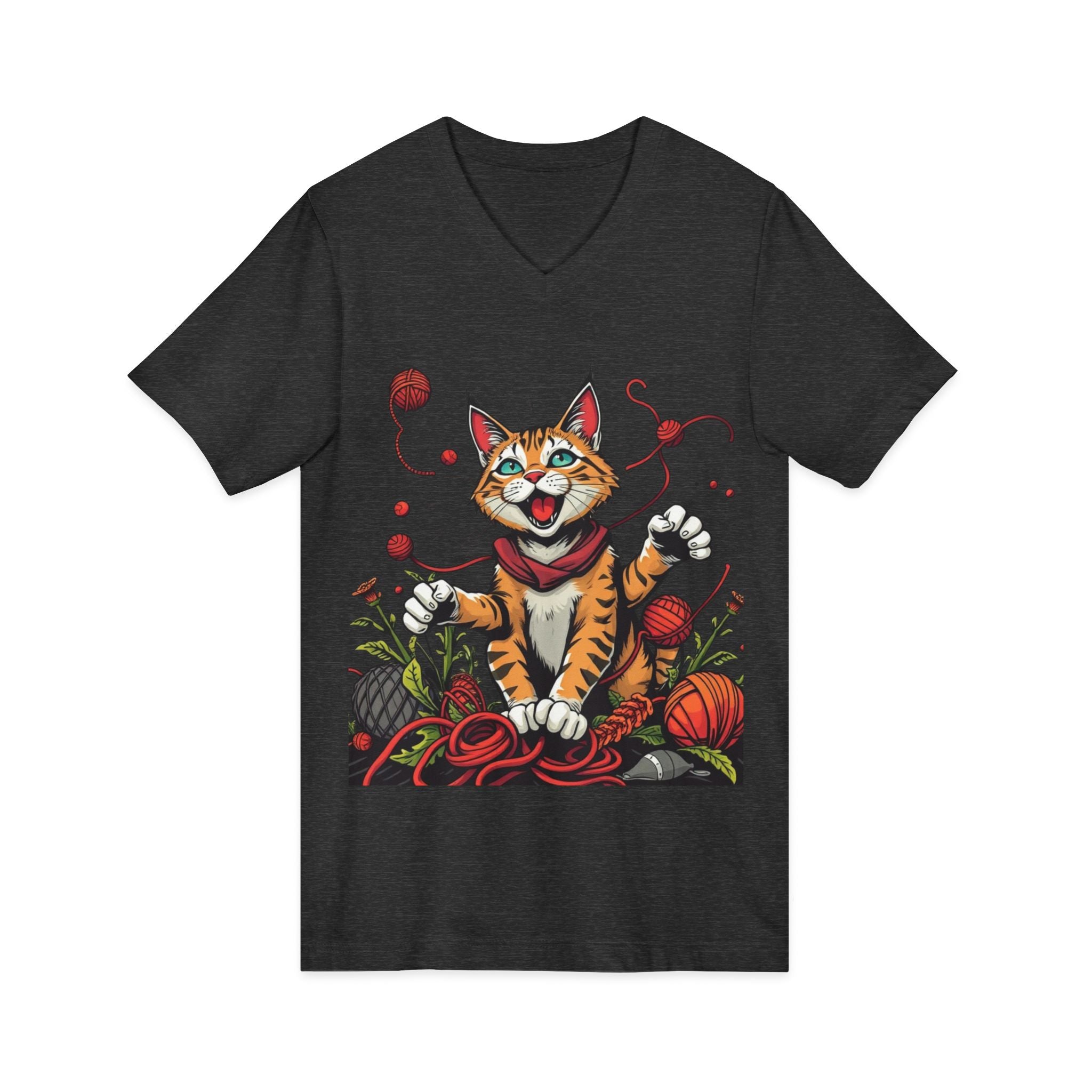 Cat Lover's V-Neck Tee with Playful Design
