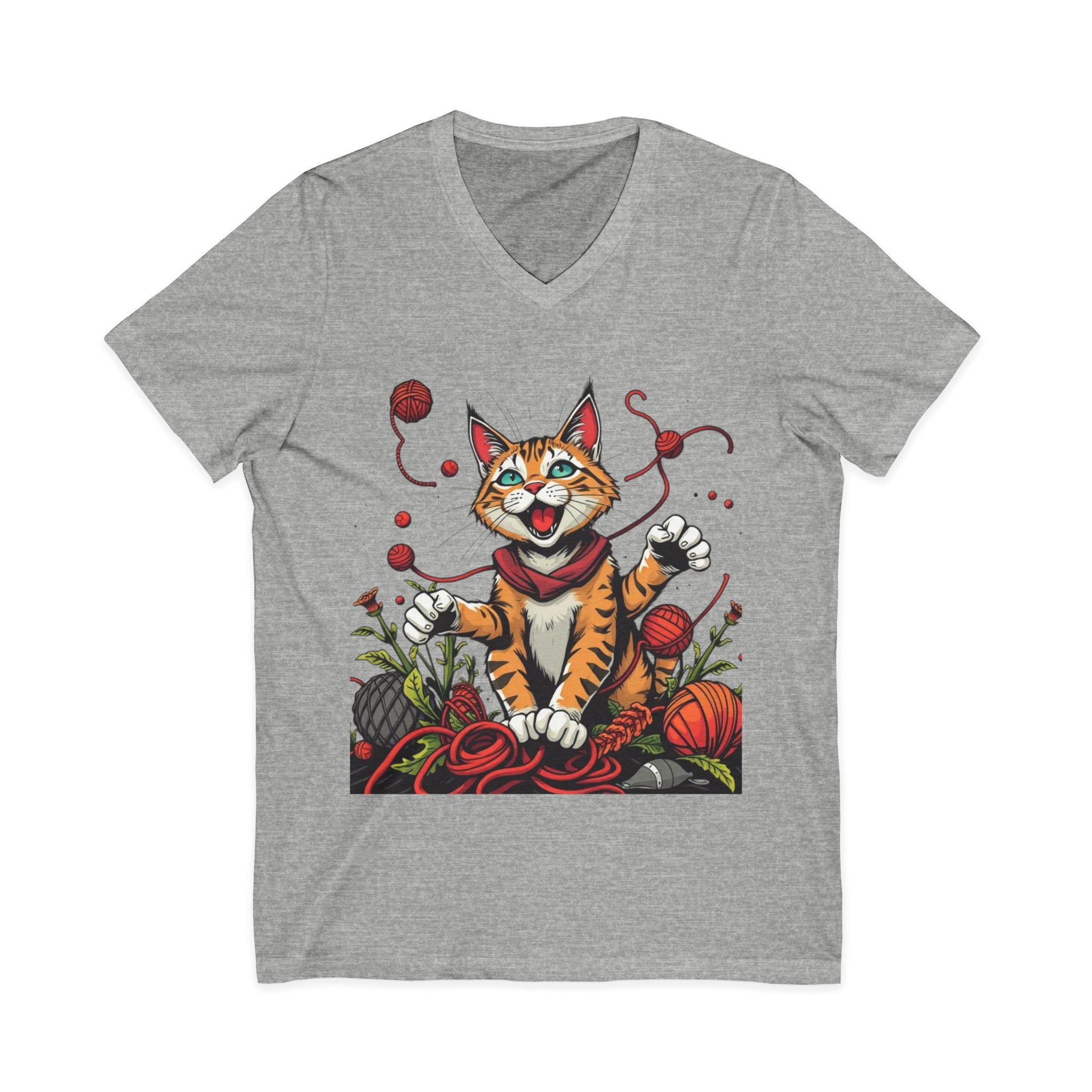 Cat Lover's V-Neck Tee with Playful Design
