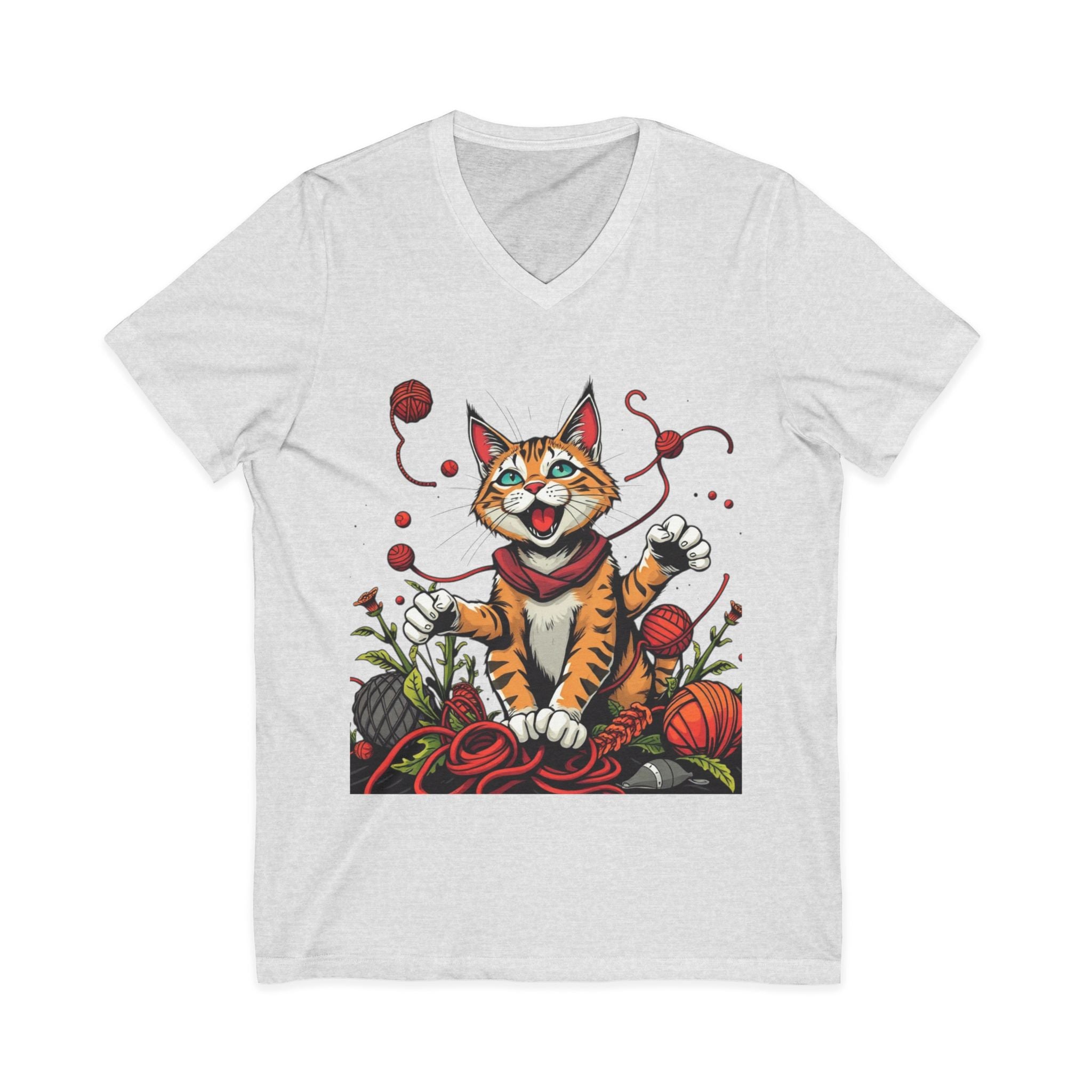 Cat Lover's V-Neck Tee with Playful Design