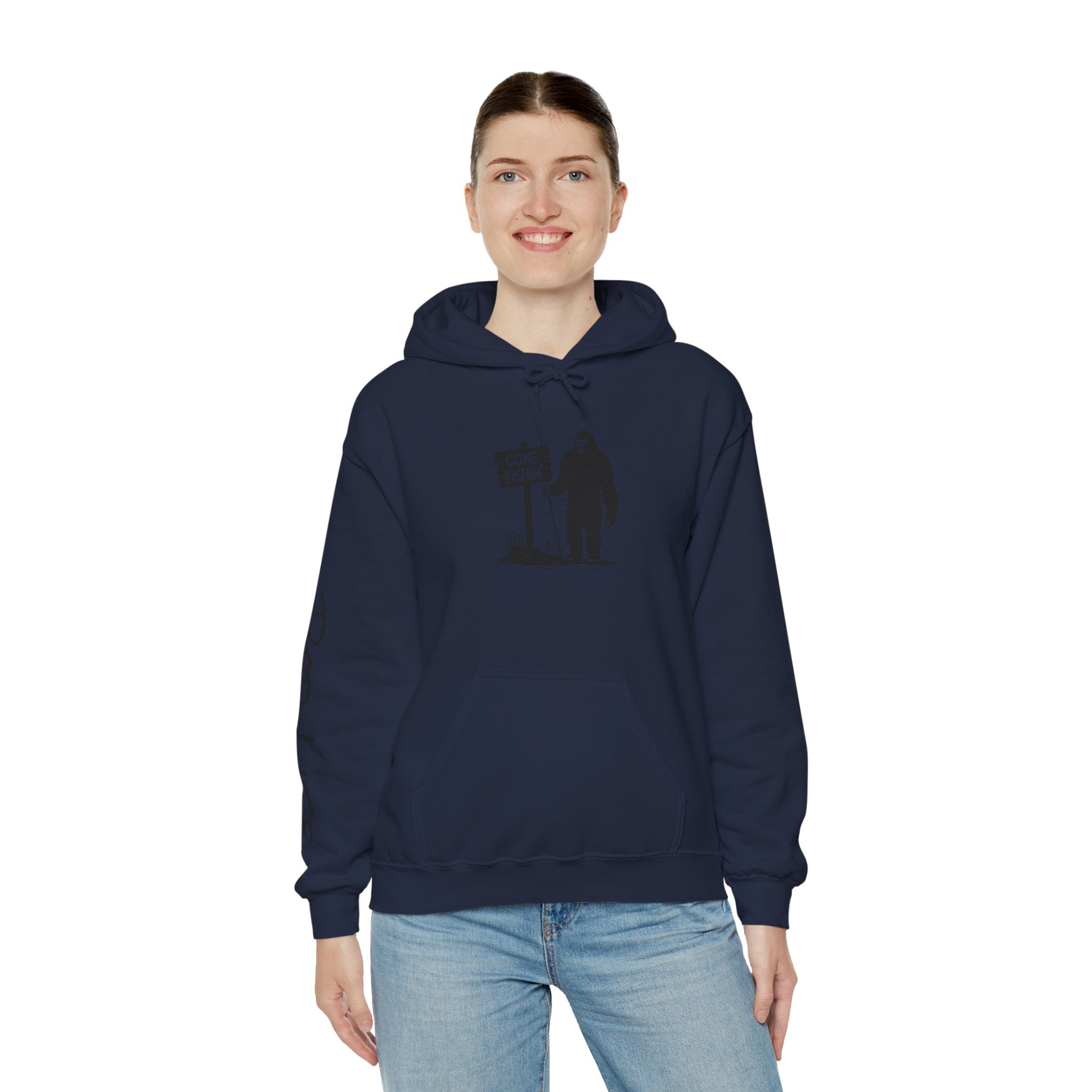 Gone Fishin' Bigfoot Hoodie - Unisex Heavy Blend™ Sweatshirt for Nature Lovers