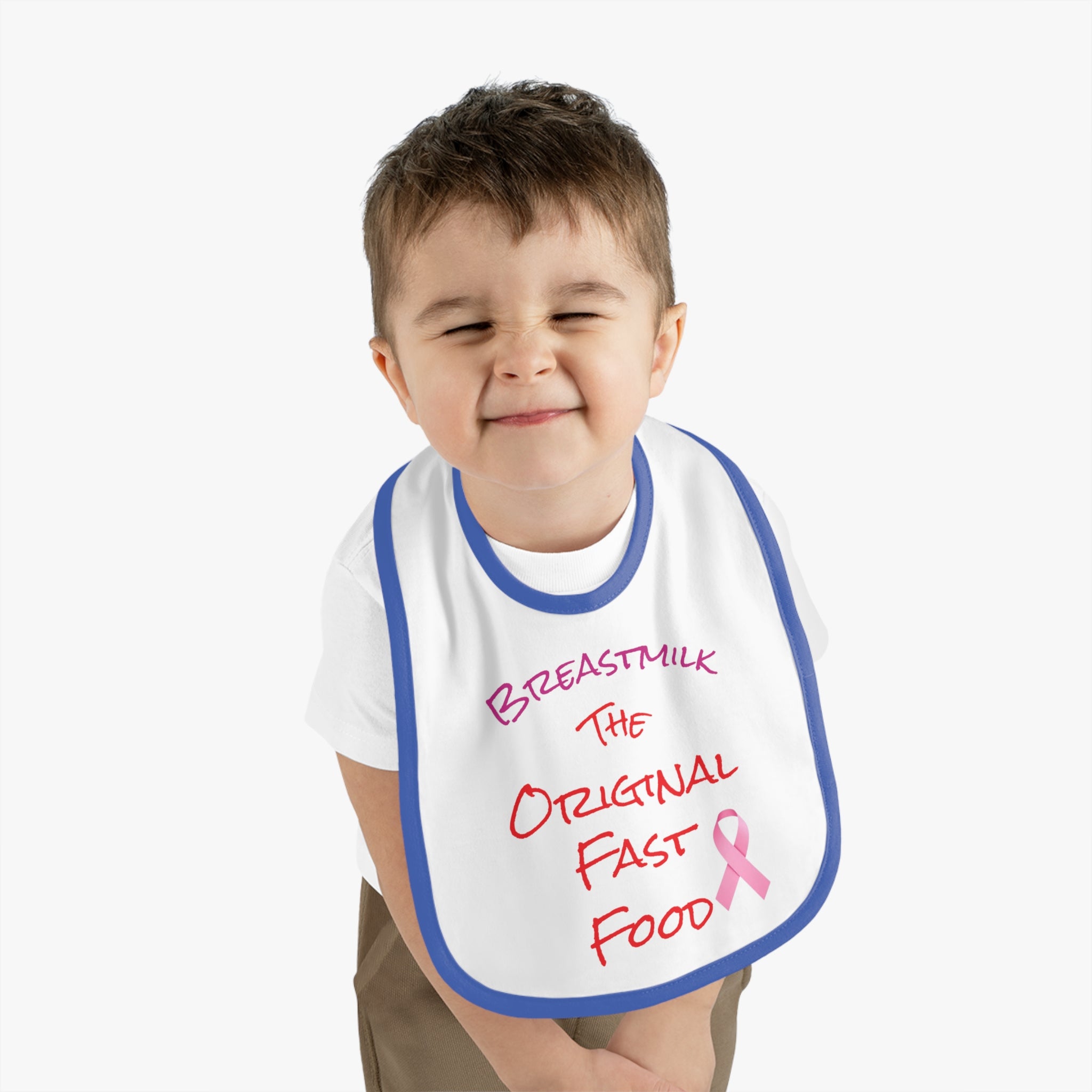 Cute Baby Bib - "Breastmilk: The Original Fast Food" with Contrast Trim