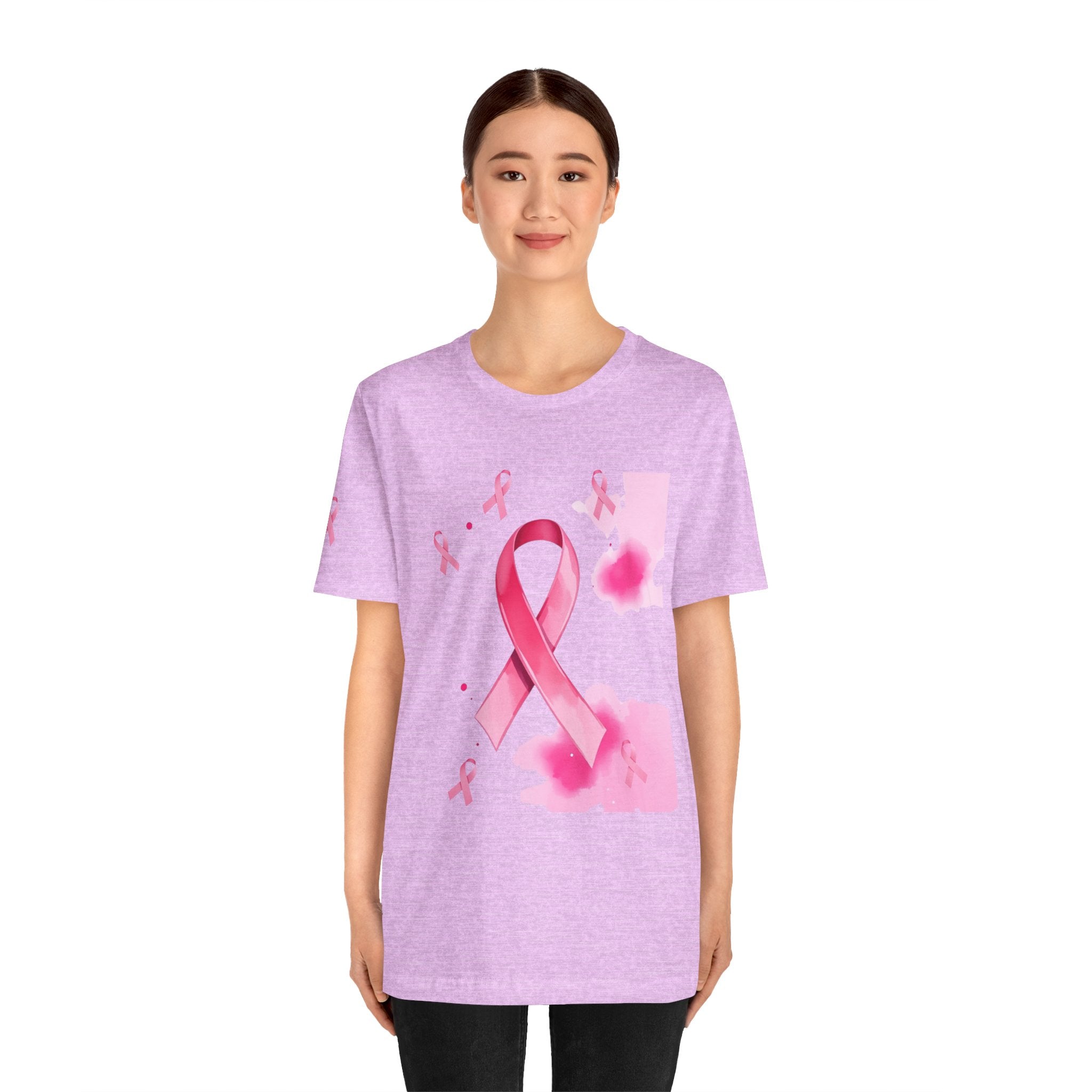 Breast Cancer Awareness Tee - Unisex Jersey Short Sleeve Shirt with Pink Ribbon Design
