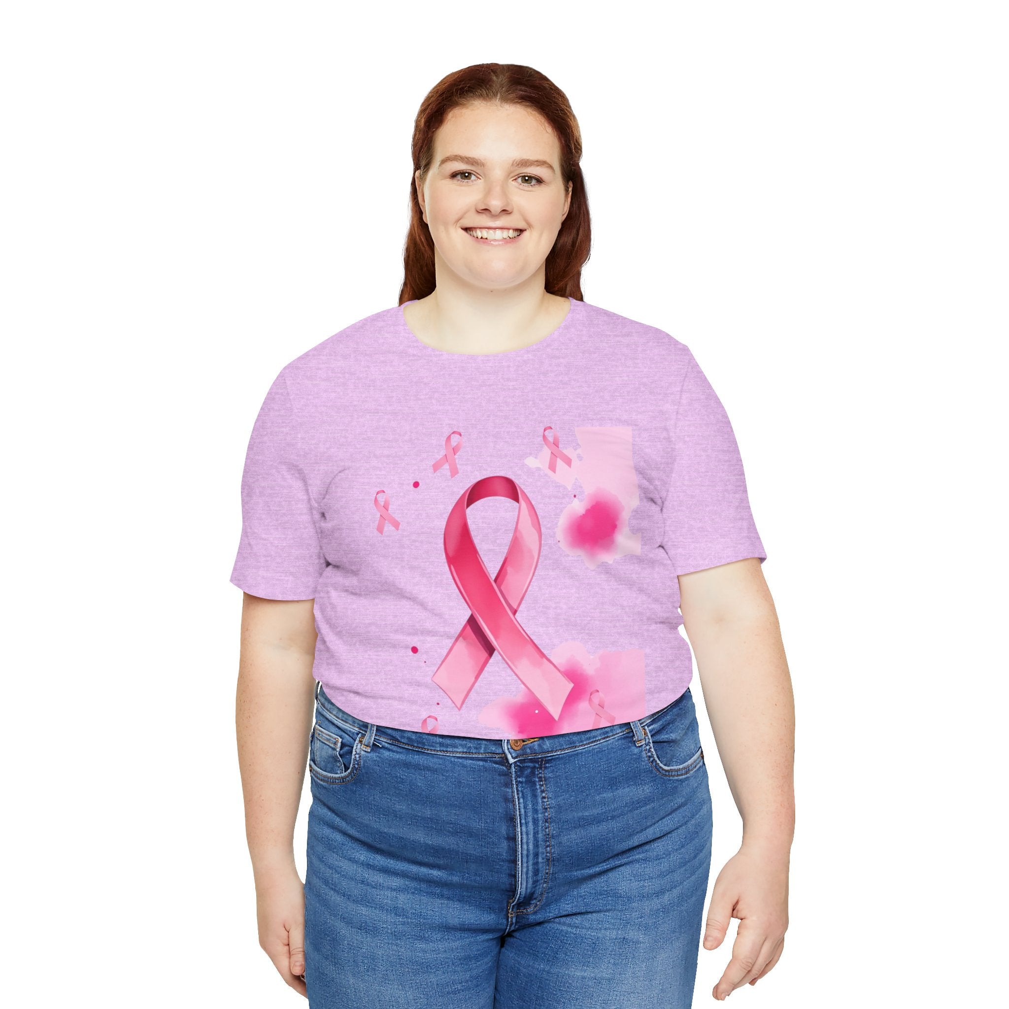 Breast Cancer Awareness Tee - Unisex Jersey Short Sleeve Shirt with Pink Ribbon Design