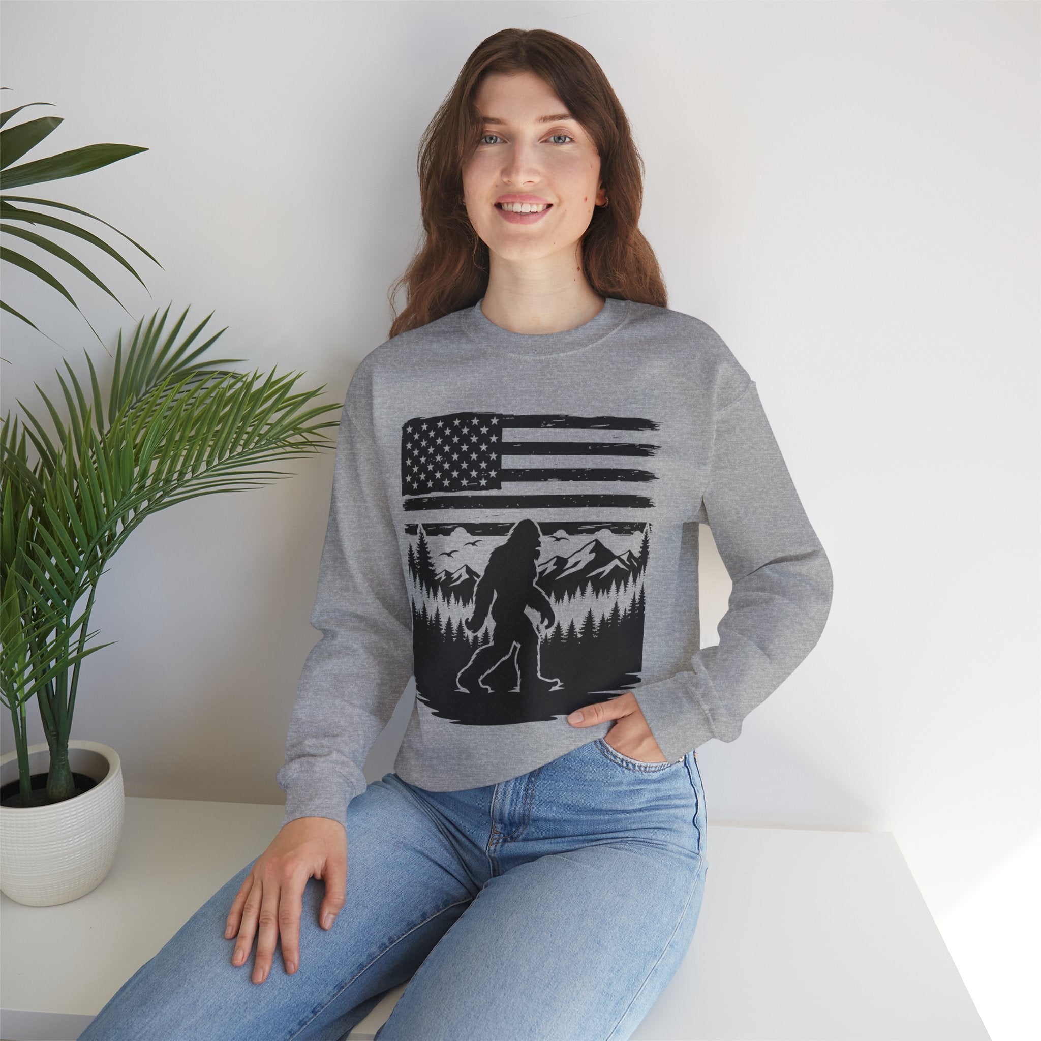 Bigfoot American Flag Crewneck Sweatshirt