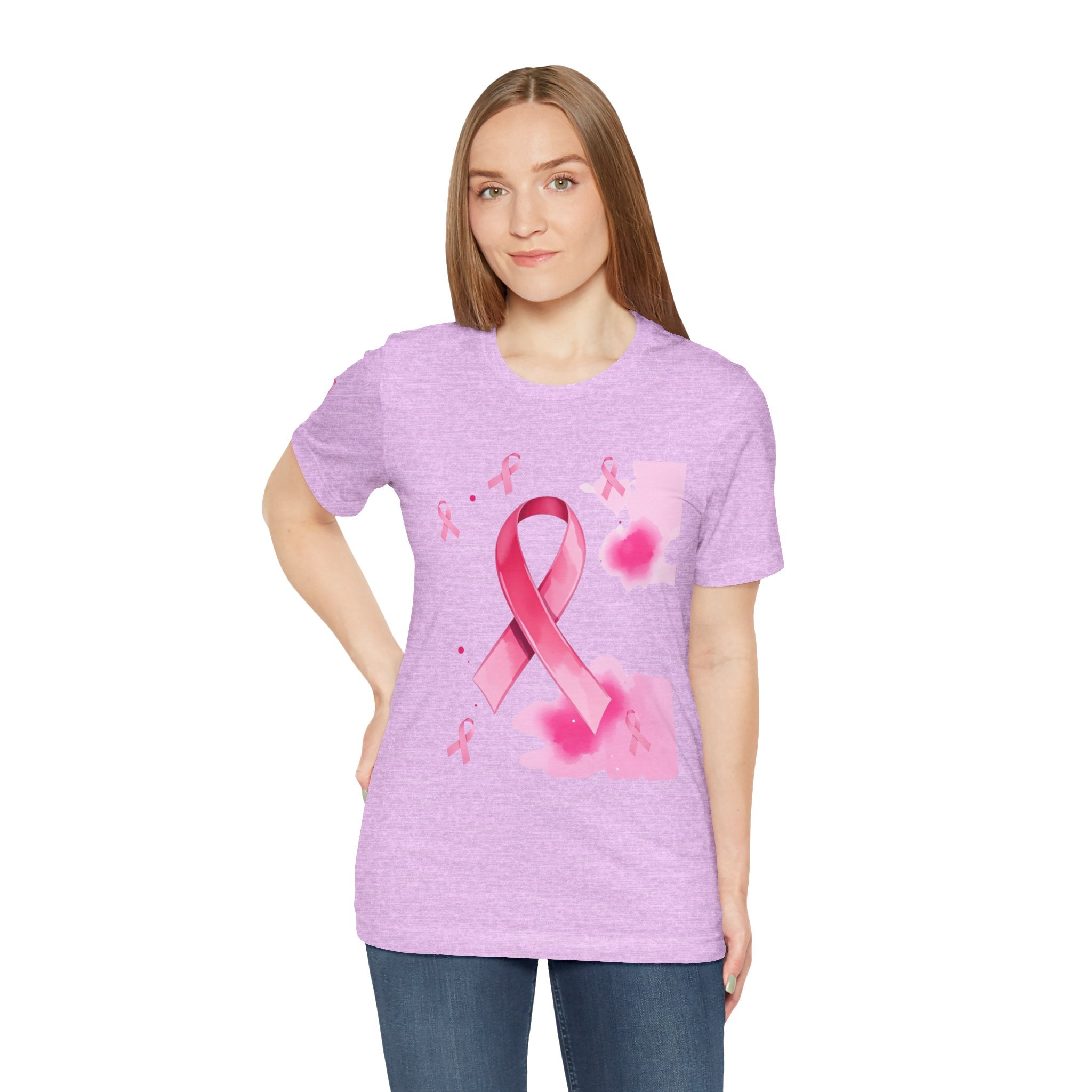 Breast Cancer Awareness Tee - Unisex Jersey Short Sleeve Shirt with Pink Ribbon Design