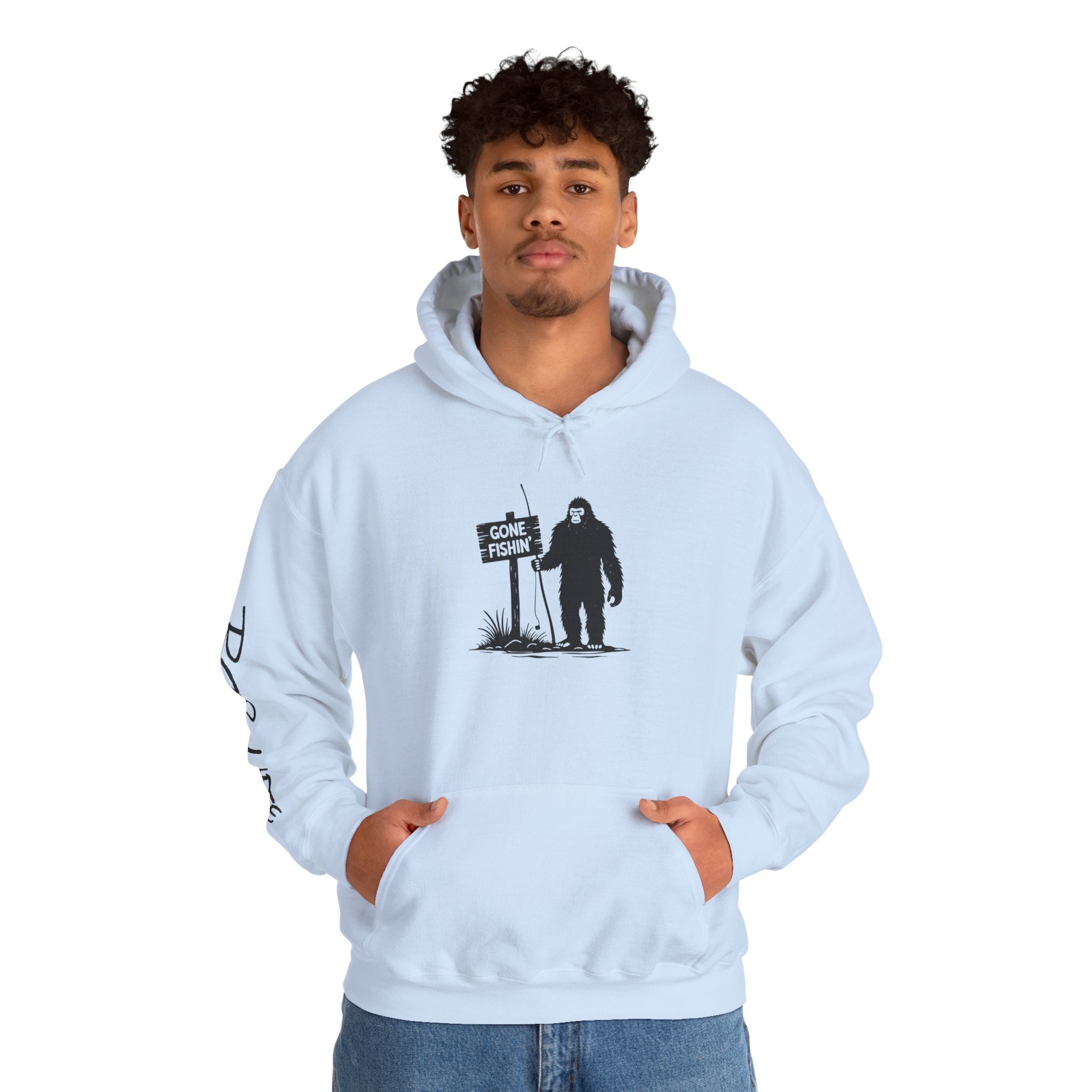 Gone Fishin' Bigfoot Hoodie - Unisex Heavy Blend™ Sweatshirt for Nature Lovers