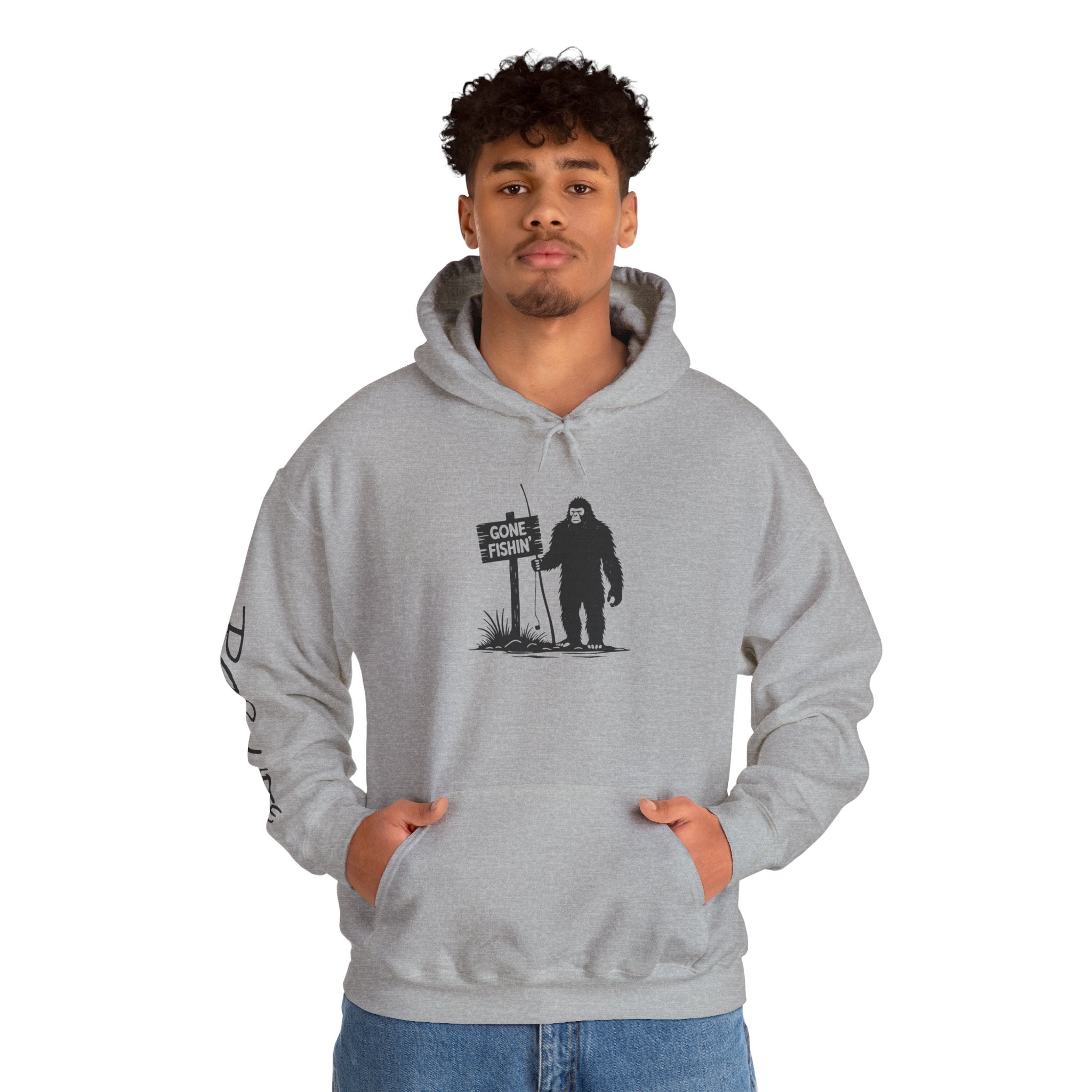 Gone Fishin' Bigfoot Hoodie - Unisex Heavy Blend™ Sweatshirt for Nature Lovers