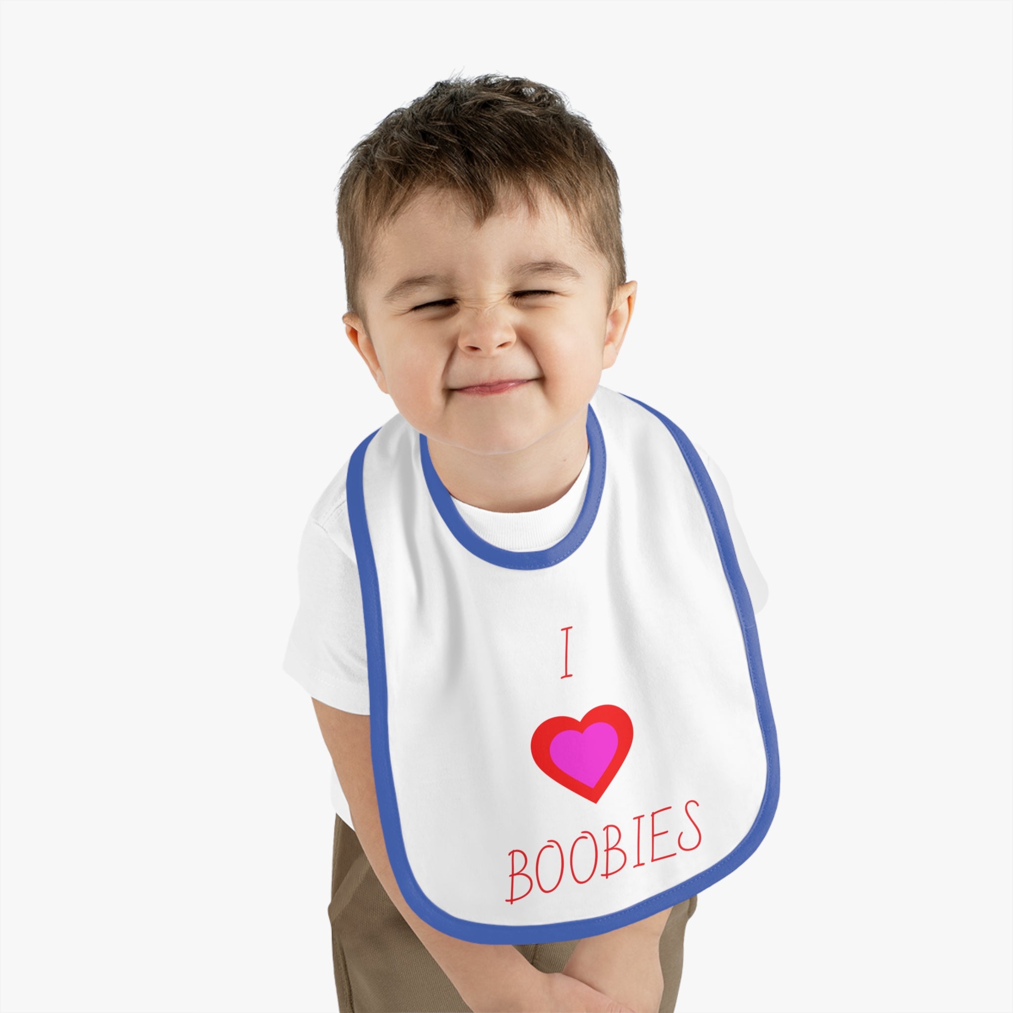 Cute Baby Bib - "I  Boobies" Contrast Trim Jersey Bib for Infants