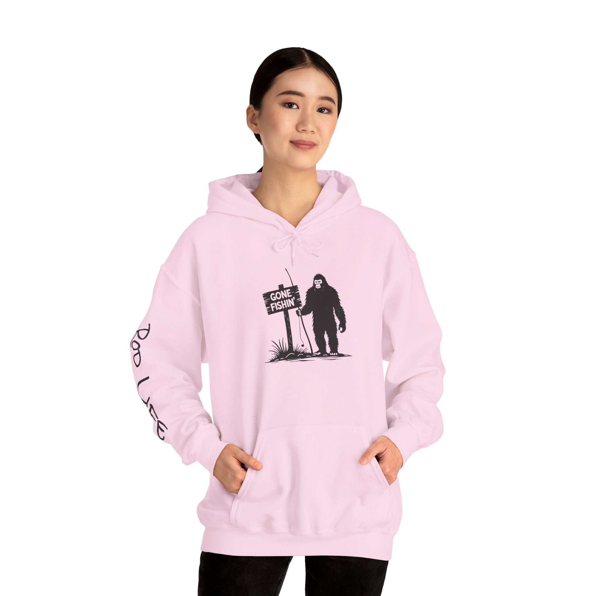 Gone Fishin' Bigfoot Hoodie - Unisex Heavy Blend™ Sweatshirt for Nature Lovers