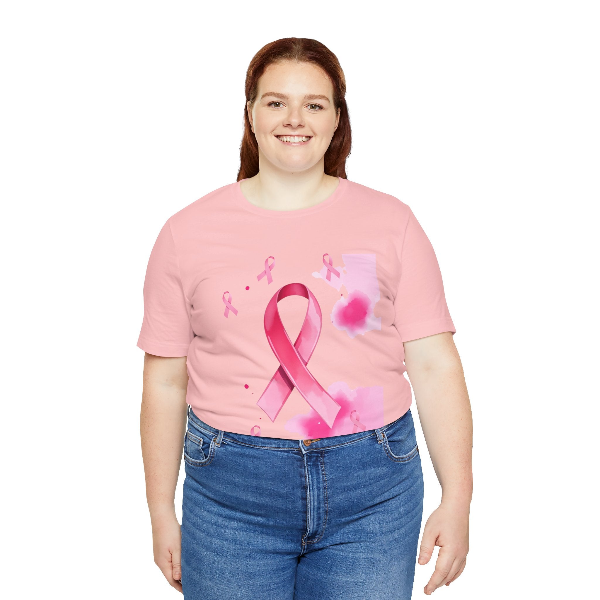 Breast Cancer Awareness Tee - Unisex Jersey Short Sleeve Shirt with Pink Ribbon Design