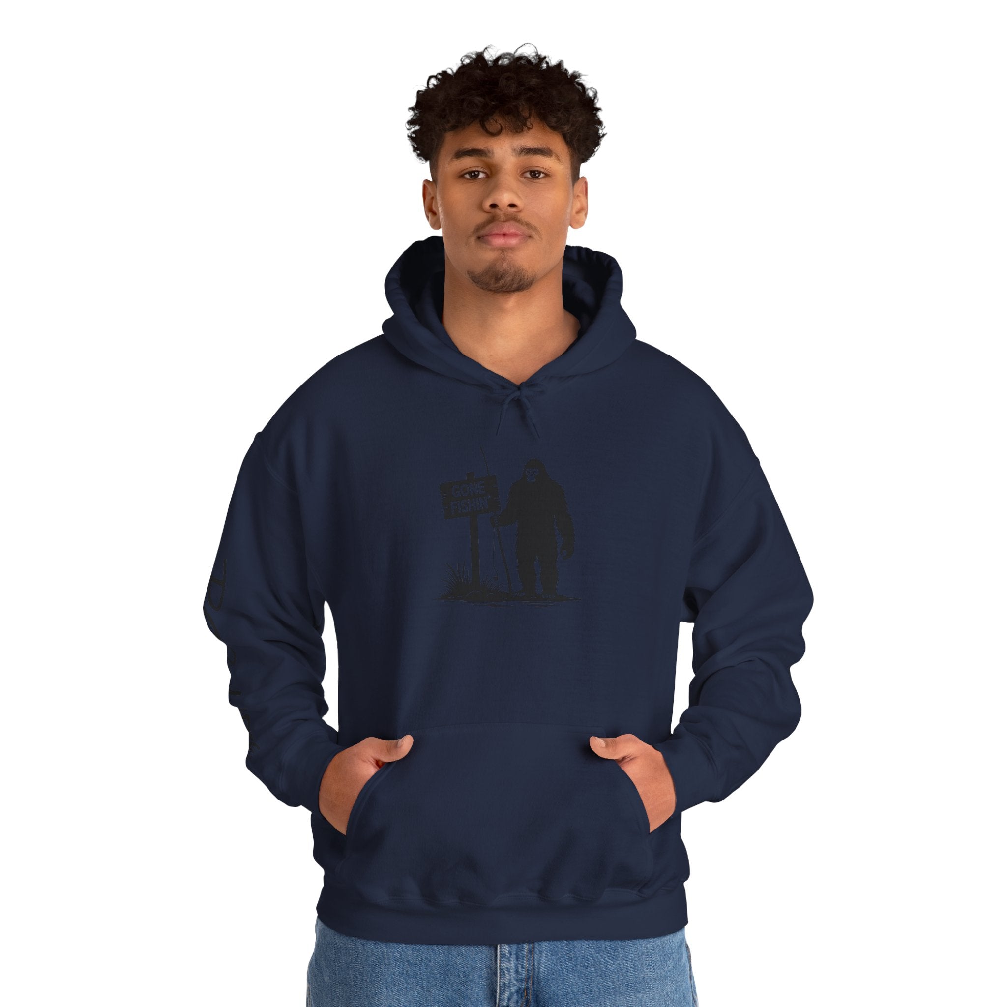Gone Fishin' Bigfoot Hoodie - Unisex Heavy Blend™ Sweatshirt for Nature Lovers
