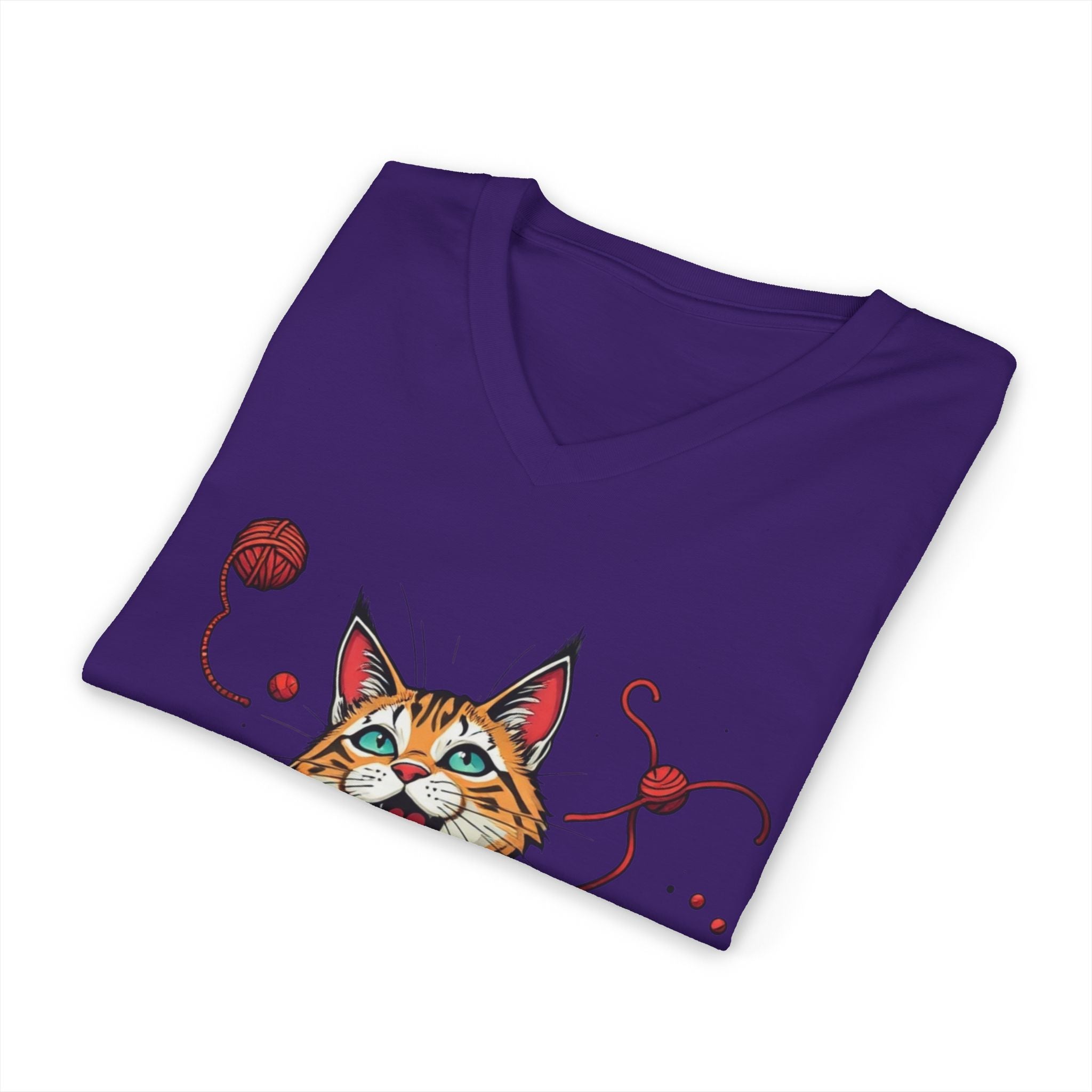 Cat Lover's V-Neck Tee with Playful Design