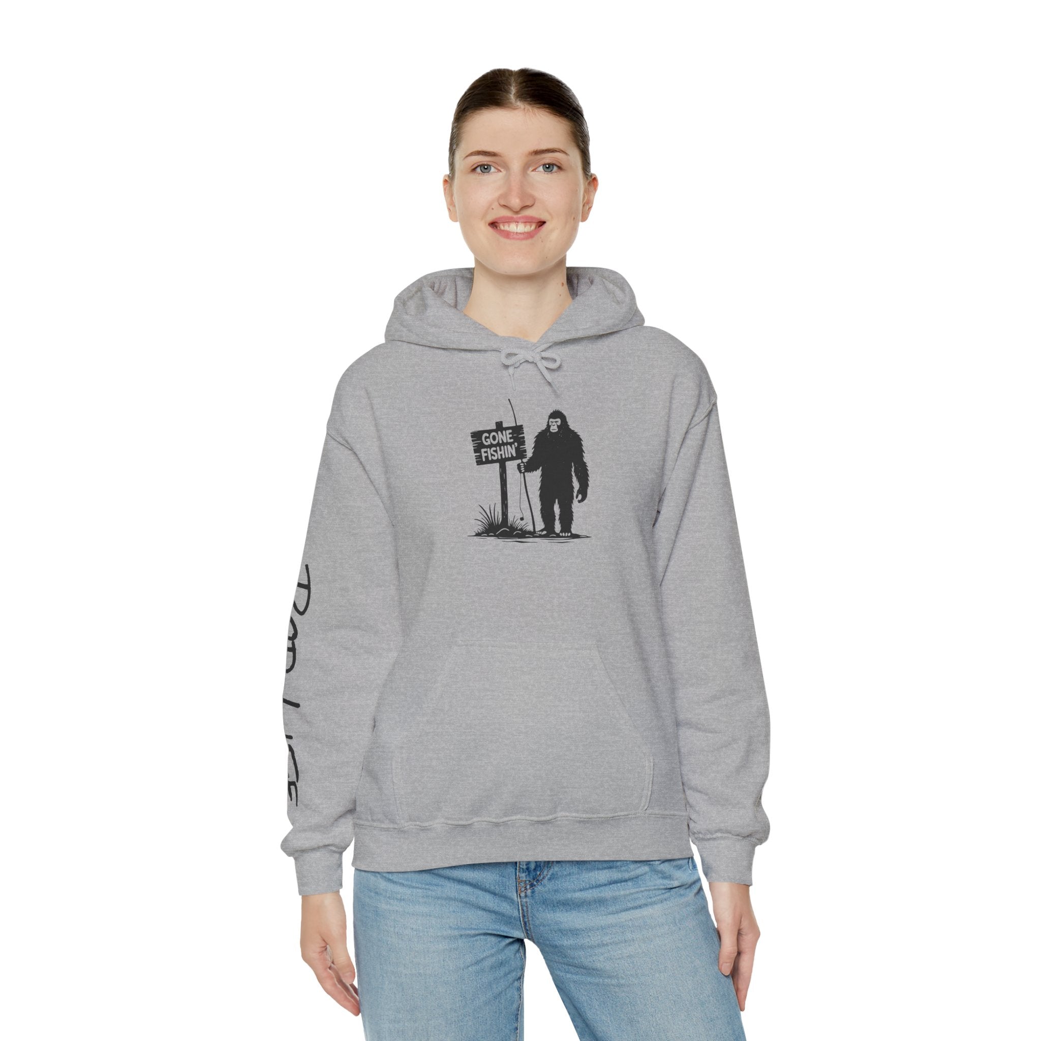 Gone Fishin' Bigfoot Hoodie - Unisex Heavy Blend™ Sweatshirt for Nature Lovers