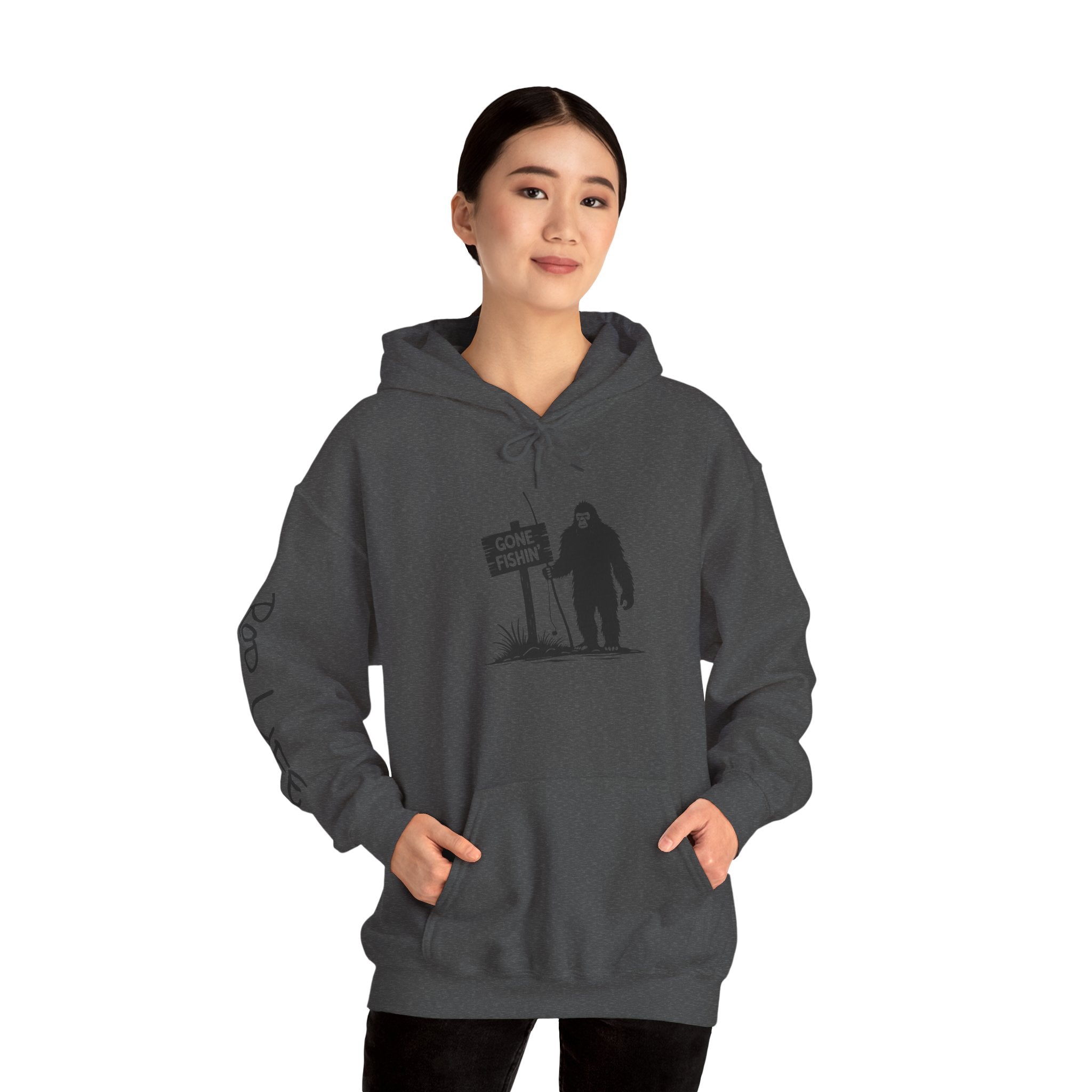 Gone Fishin' Bigfoot Hoodie - Unisex Heavy Blend™ Sweatshirt for Nature Lovers