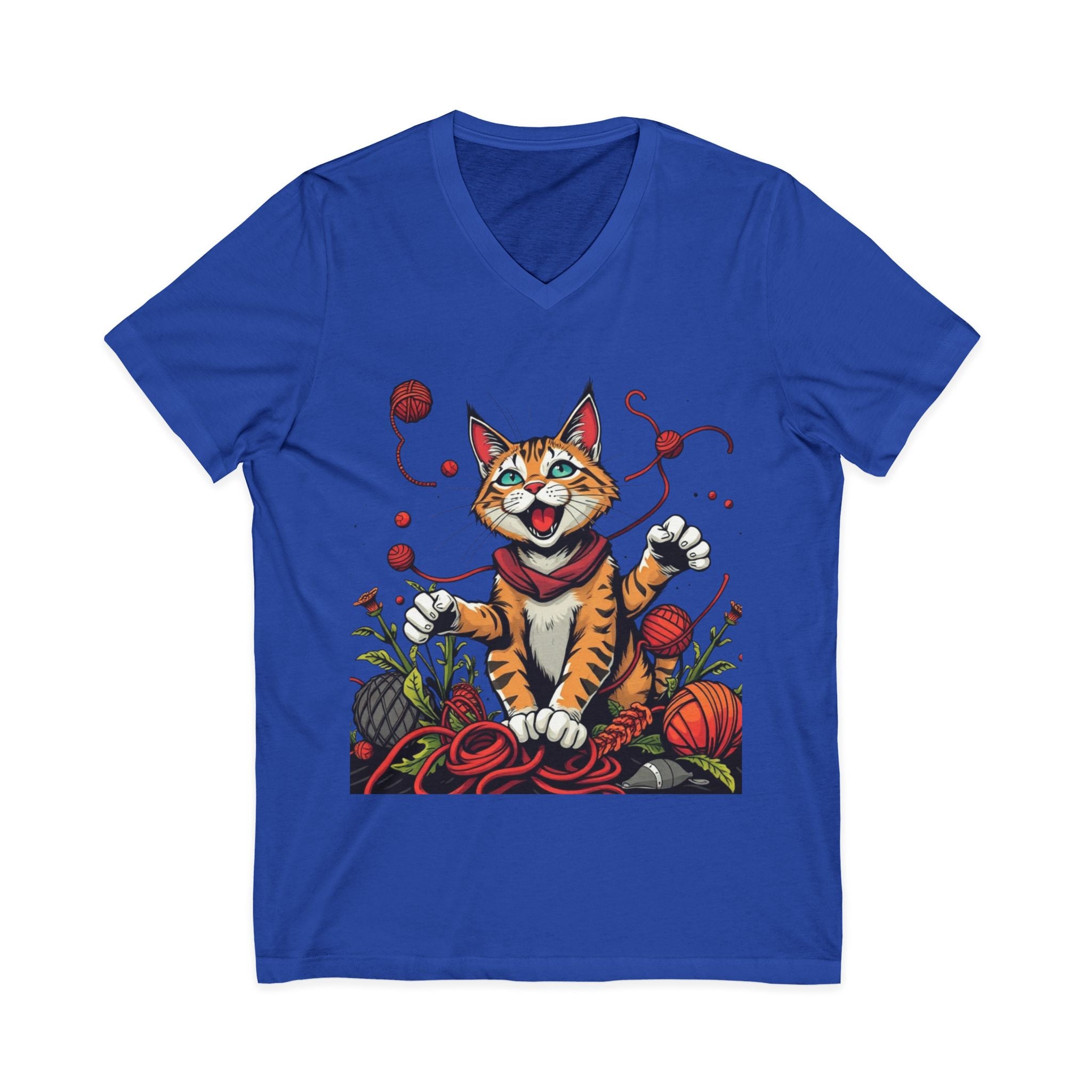Cat Lover's V-Neck Tee with Playful Design