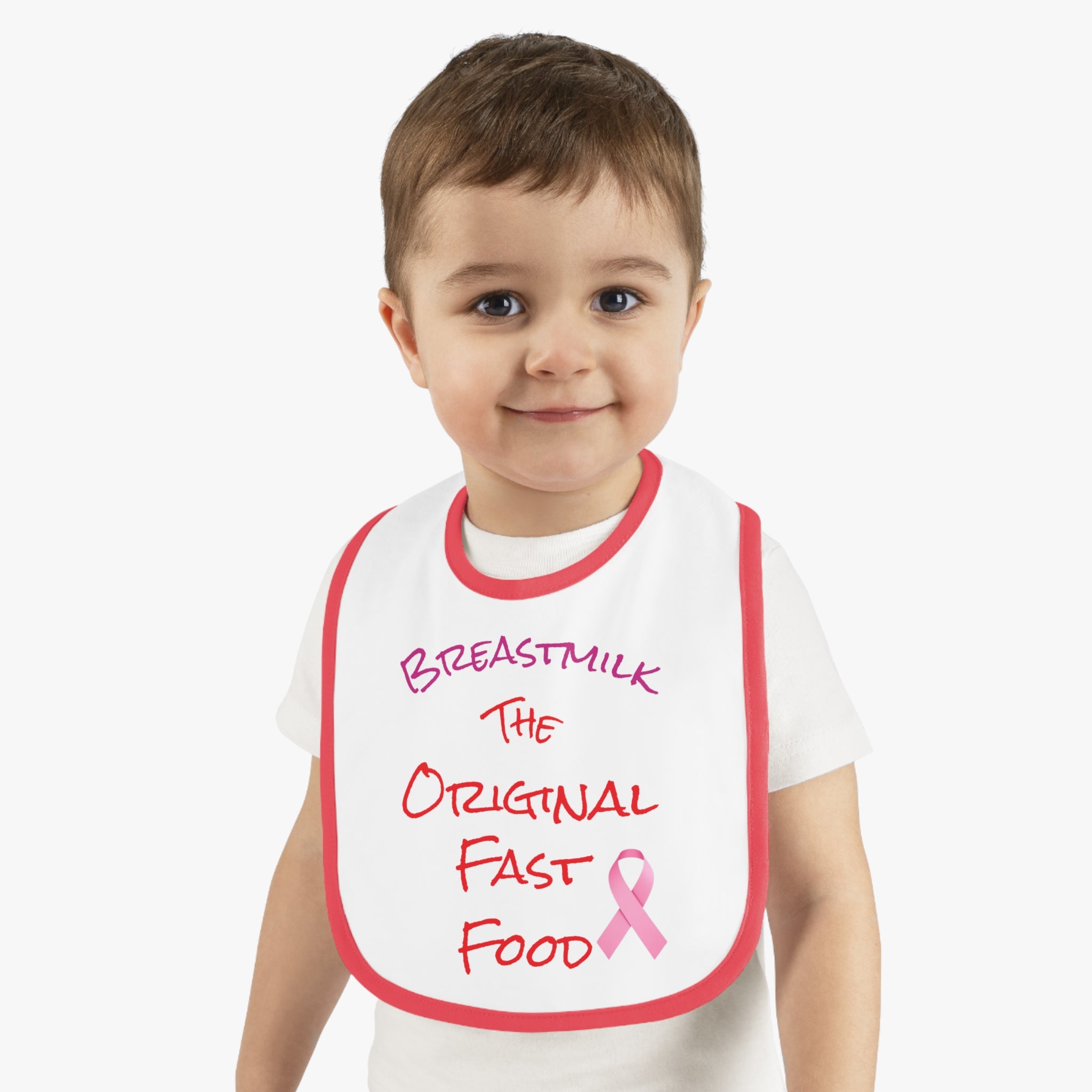 Cute Baby Bib - "Breastmilk: The Original Fast Food" with Contrast Trim