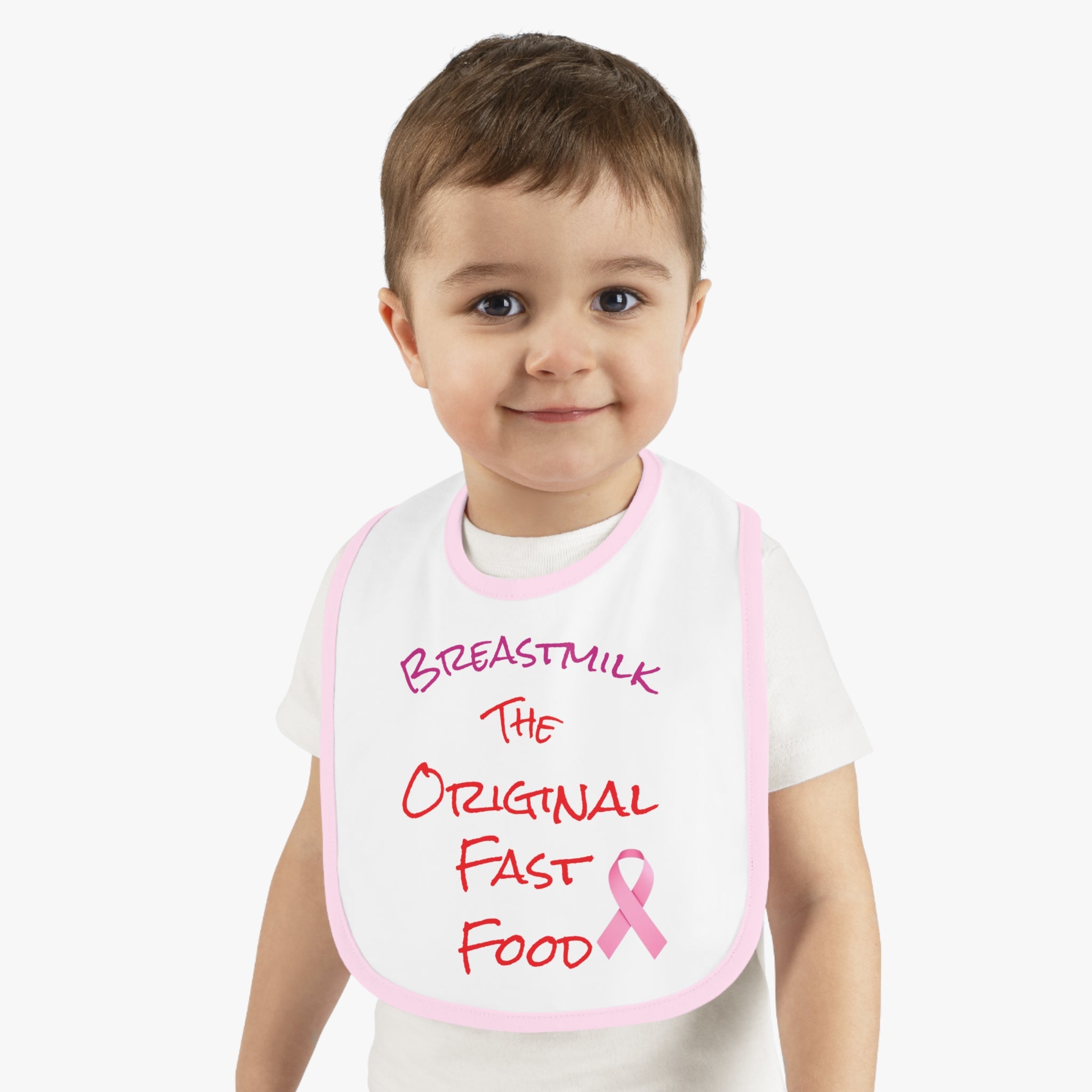 Cute Baby Bib - "Breastmilk: The Original Fast Food" with Contrast Trim