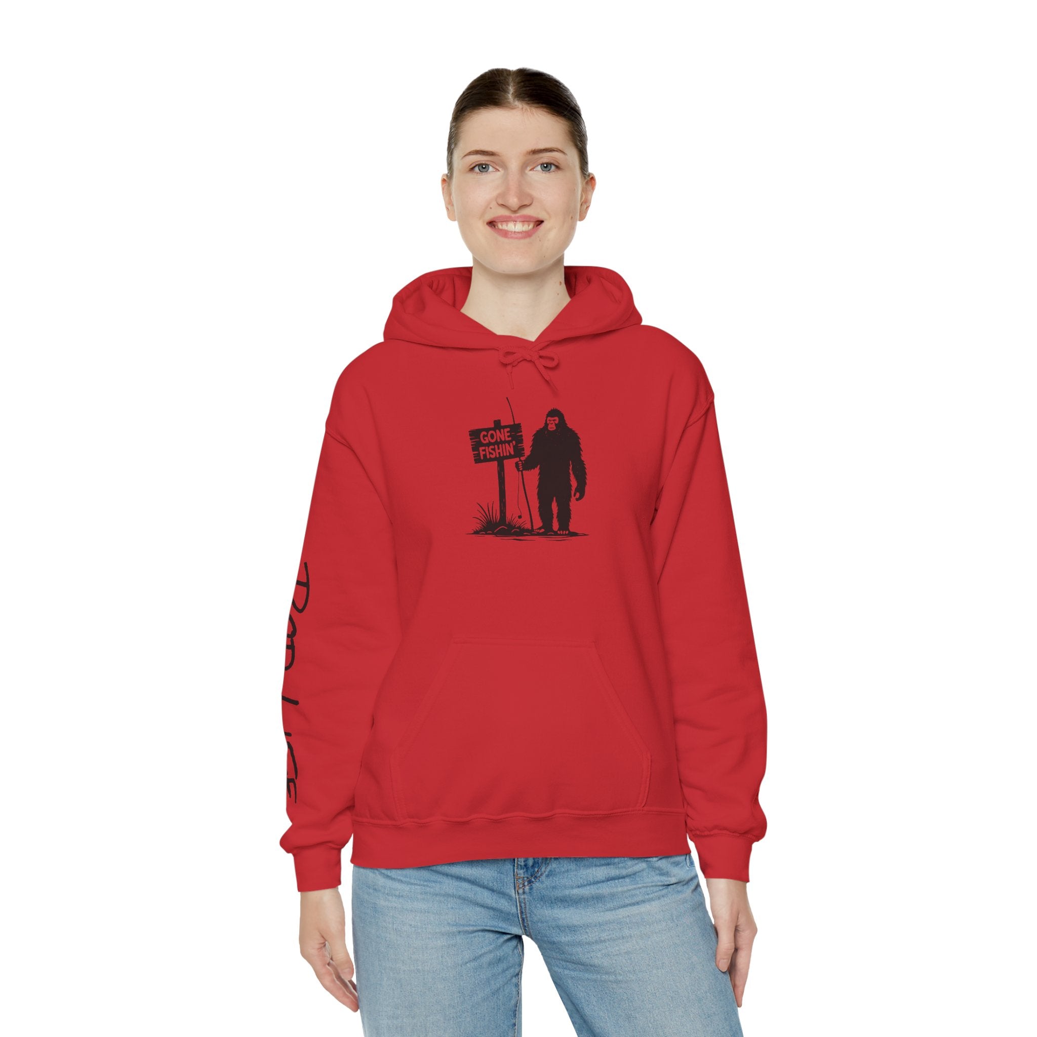Gone Fishin' Bigfoot Hoodie - Unisex Heavy Blend™ Sweatshirt for Nature Lovers