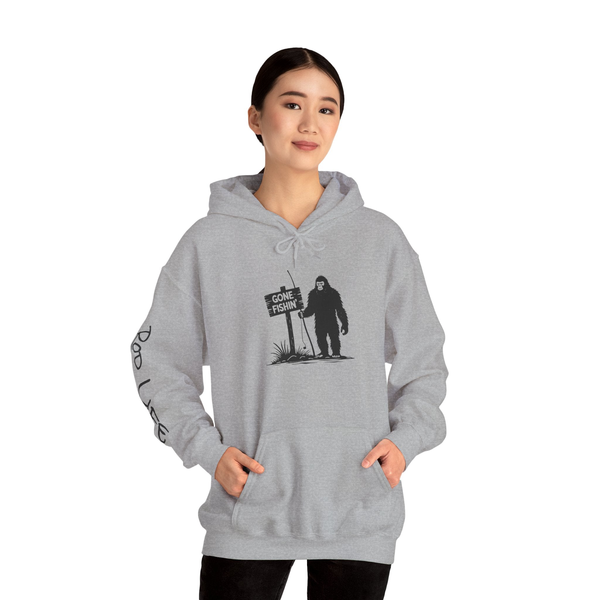 Gone Fishin' Bigfoot Hoodie - Unisex Heavy Blend™ Sweatshirt for Nature Lovers