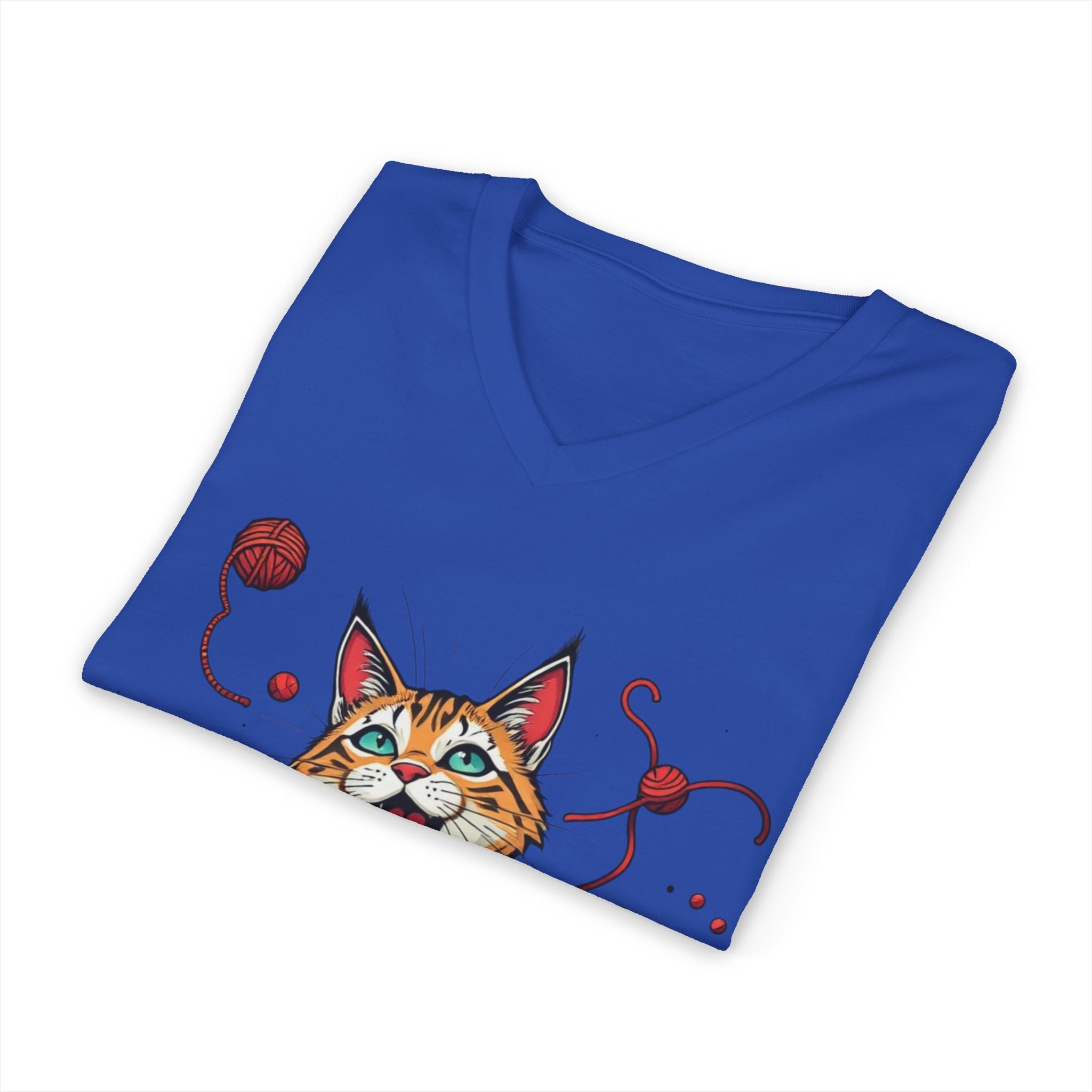 Cat Lover's V-Neck Tee with Playful Design