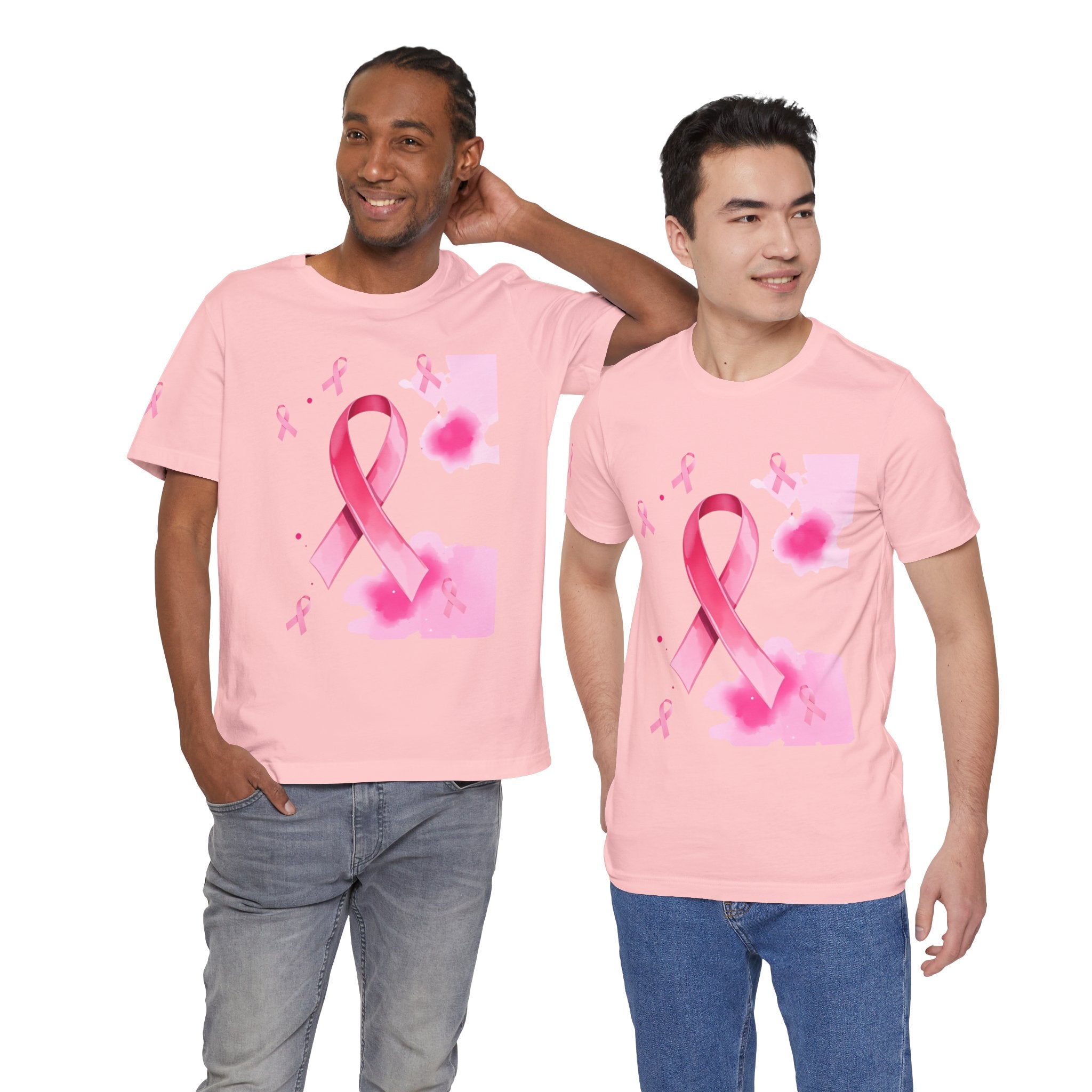Breast Cancer Awareness Tee - Unisex Jersey Short Sleeve Shirt with Pink Ribbon Design