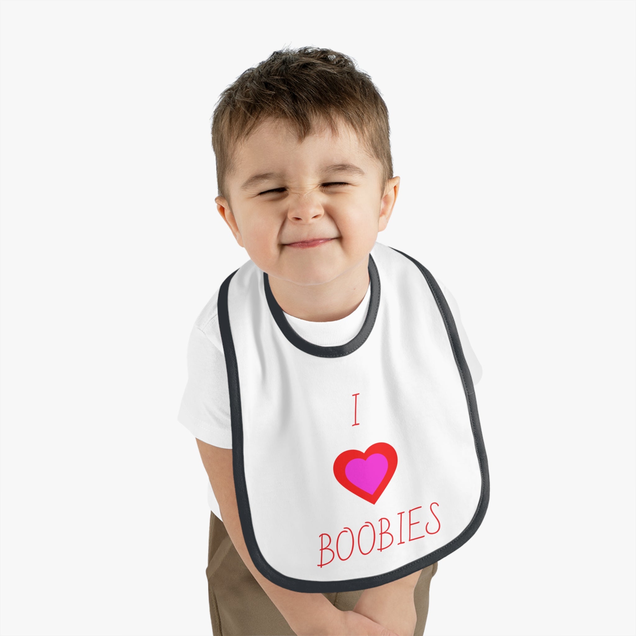 Cute Baby Bib - "I  Boobies" Contrast Trim Jersey Bib for Infants
