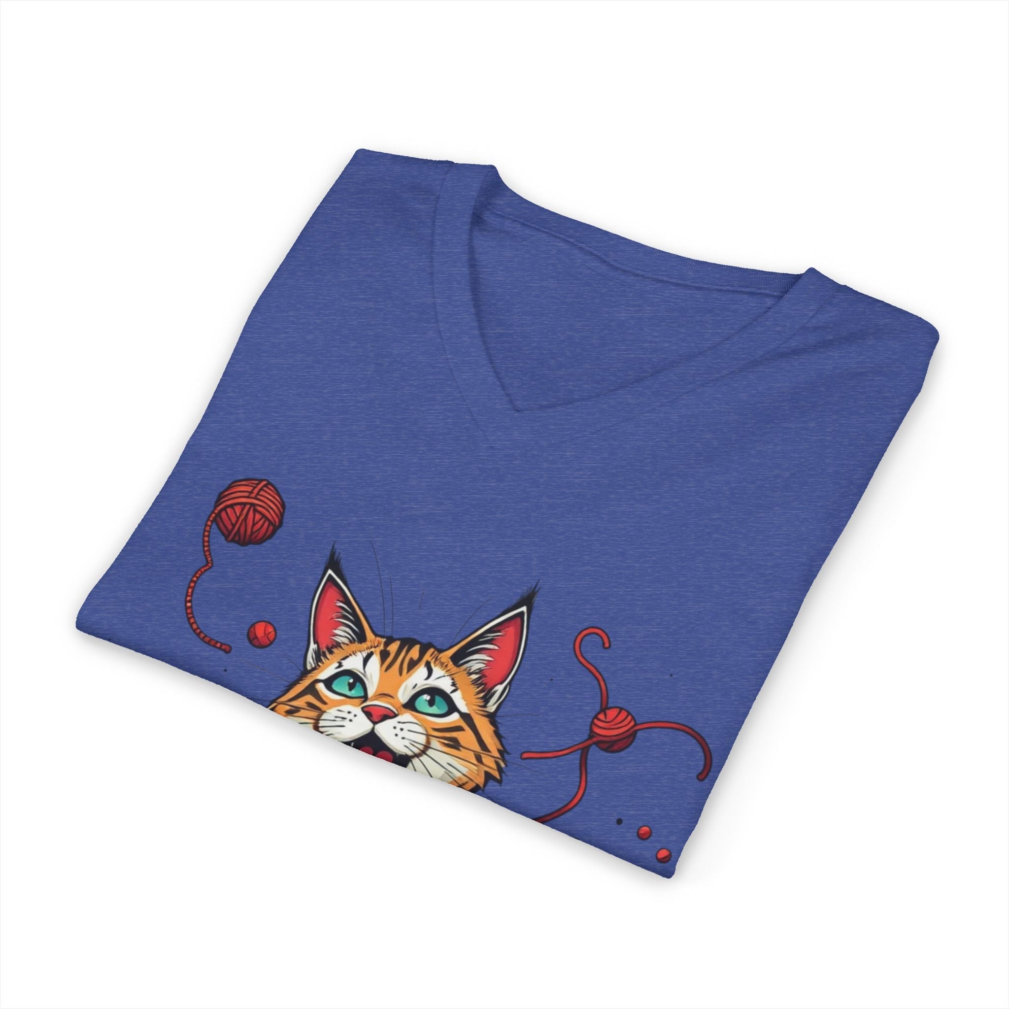 Cat Lover's V-Neck Tee with Playful Design
