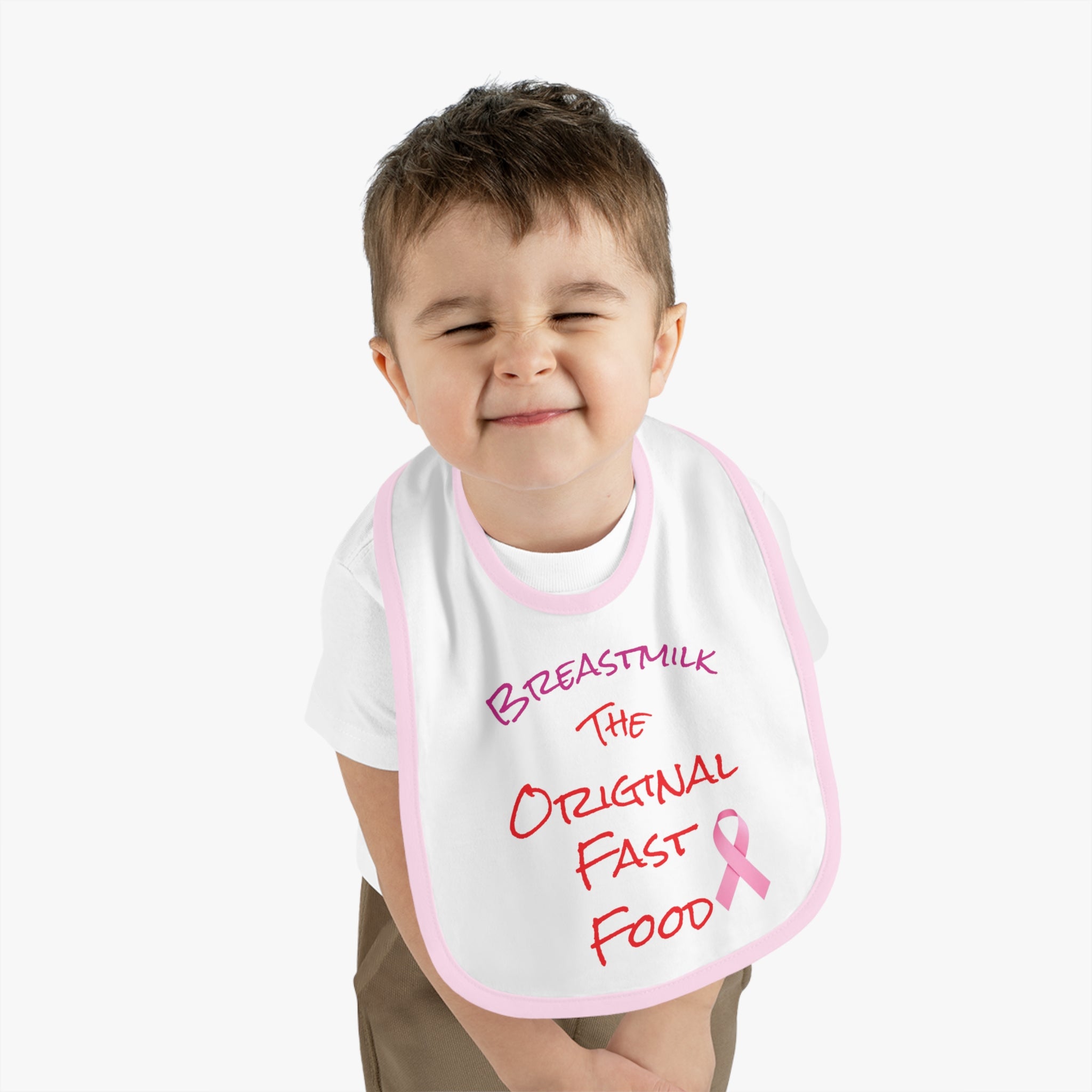 Cute Baby Bib - "Breastmilk: The Original Fast Food" with Contrast Trim
