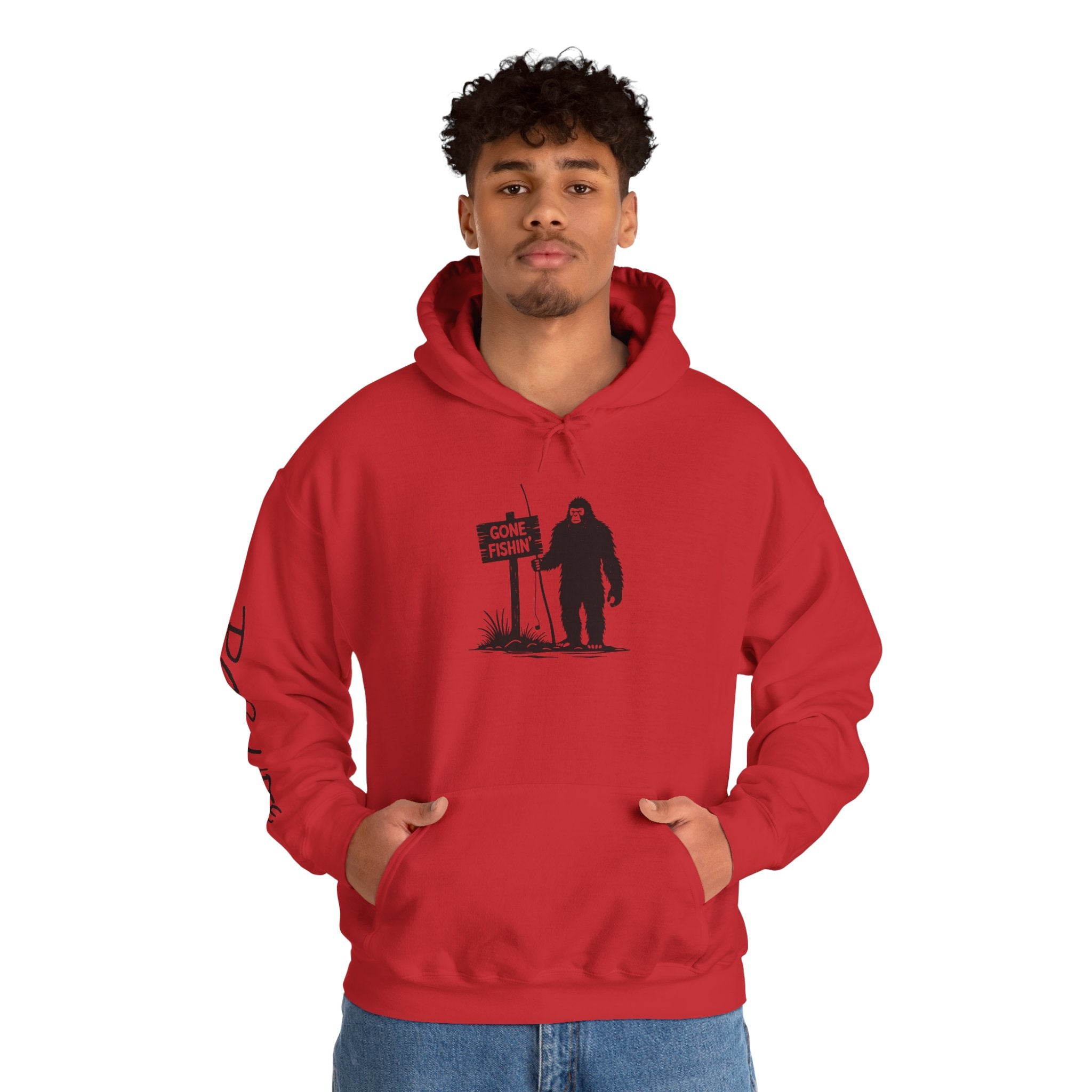 Gone Fishin' Bigfoot Hoodie - Unisex Heavy Blend™ Sweatshirt for Nature Lovers