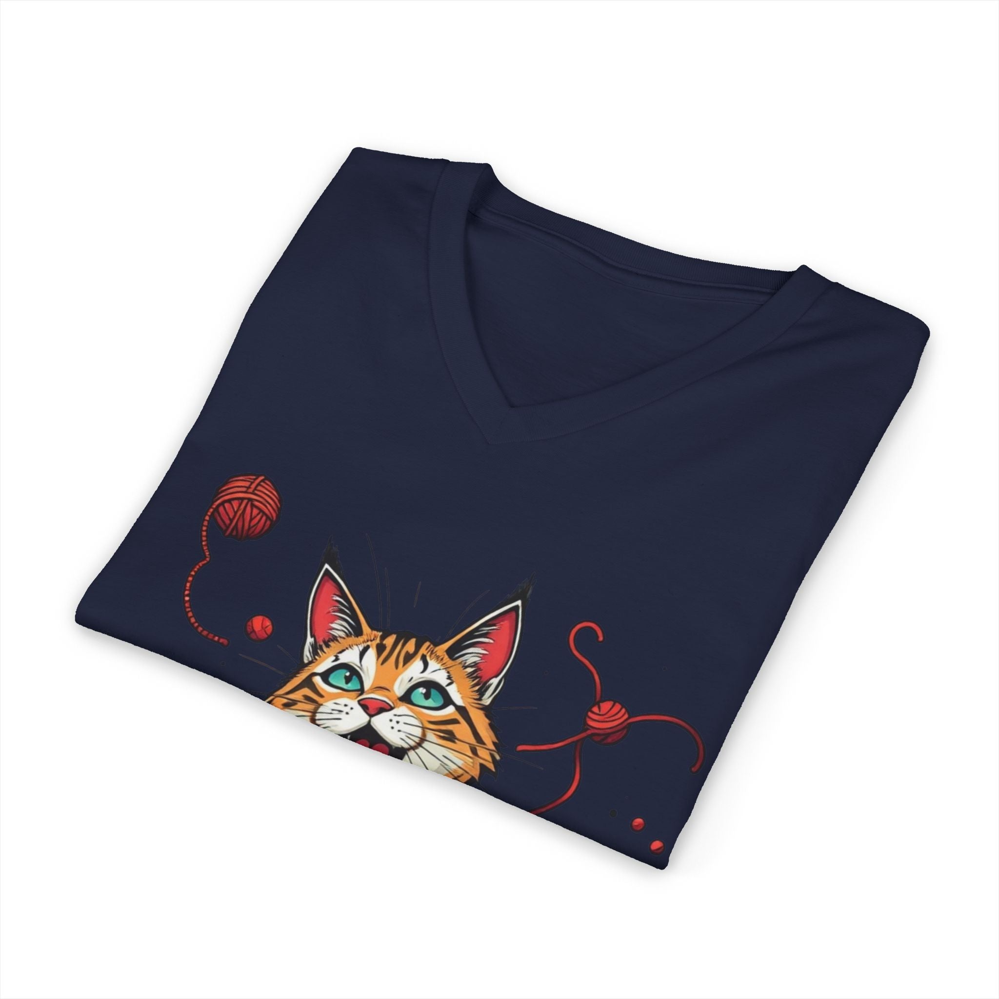 Cat Lover's V-Neck Tee with Playful Design