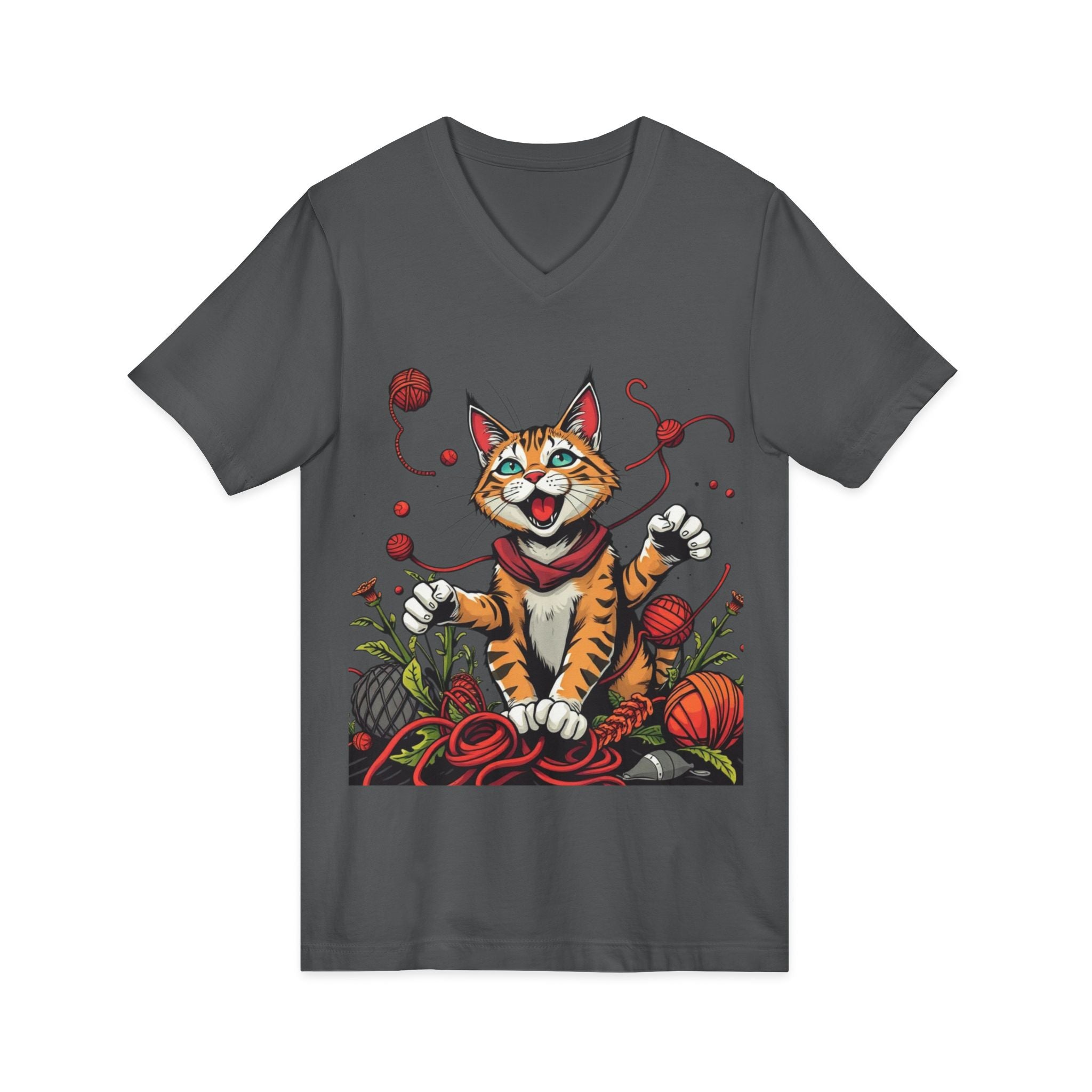 Cat Lover's V-Neck Tee with Playful Design
