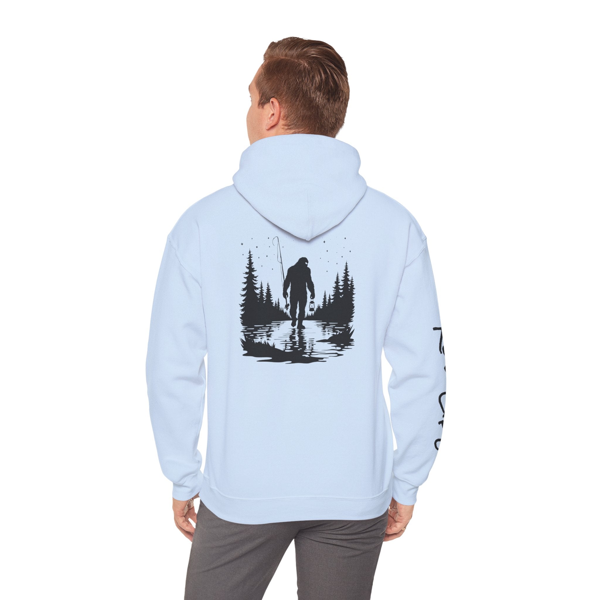 Gone Fishin' Bigfoot Hoodie - Unisex Heavy Blend™ Sweatshirt for Nature Lovers