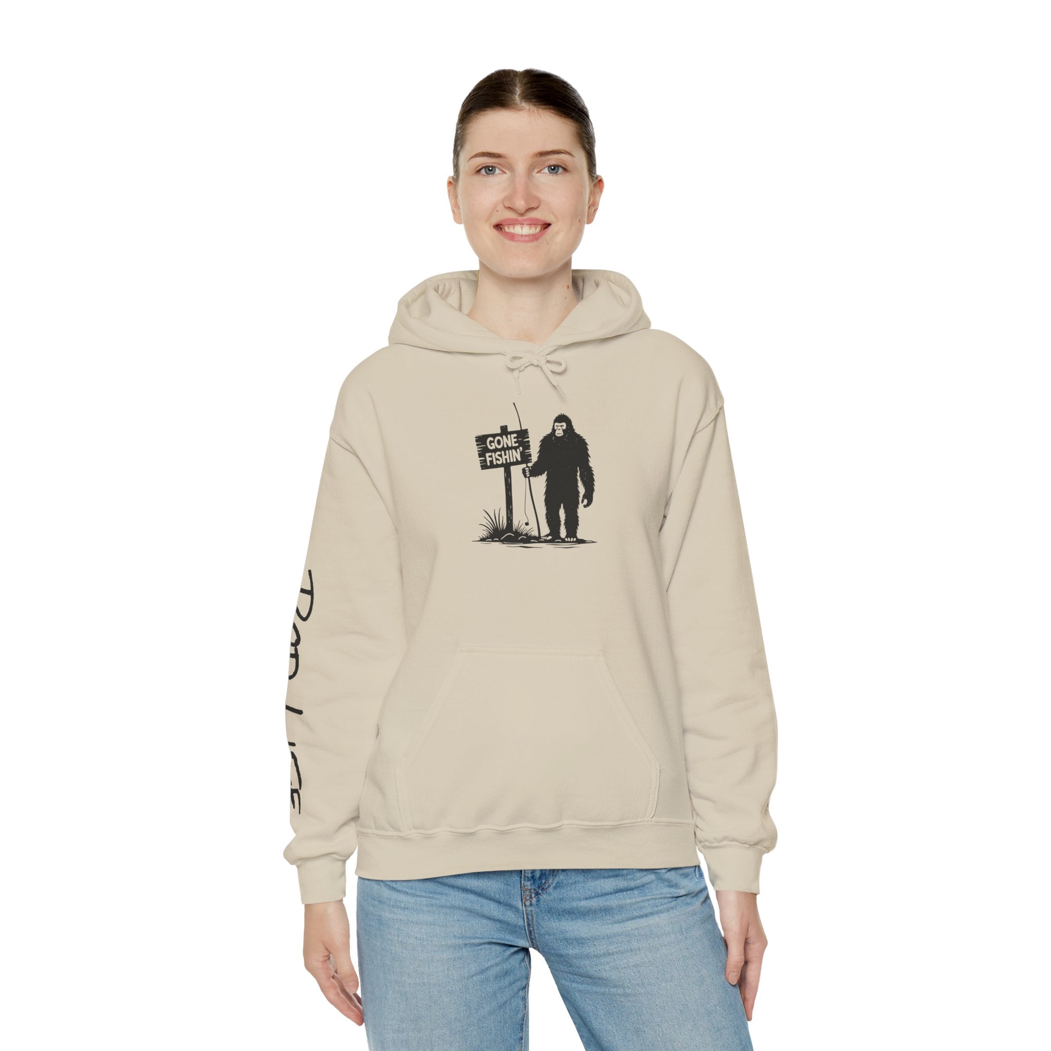 Gone Fishin' Bigfoot Hoodie - Unisex Heavy Blend™ Sweatshirt for Nature Lovers