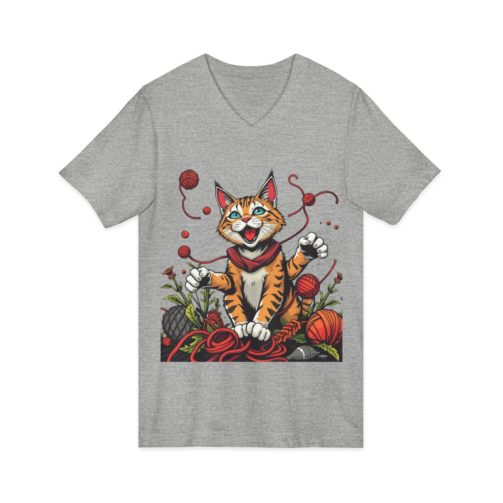 Cat Lover's V-Neck Tee with Playful Design