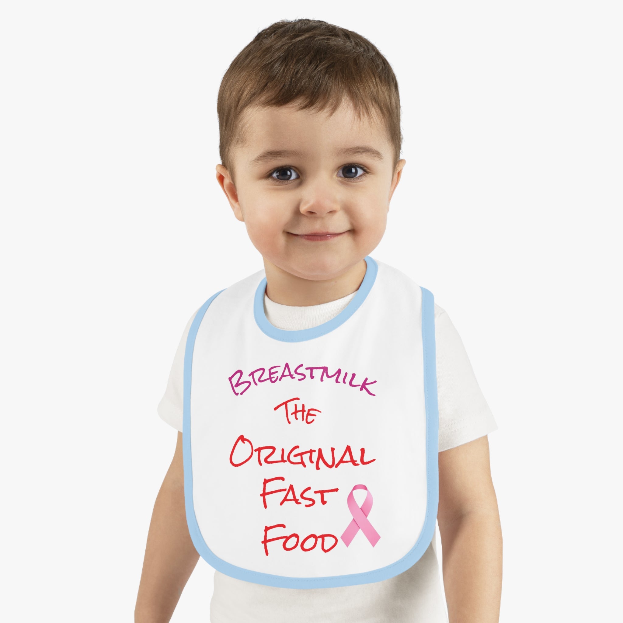 Cute Baby Bib - "Breastmilk: The Original Fast Food" with Contrast Trim