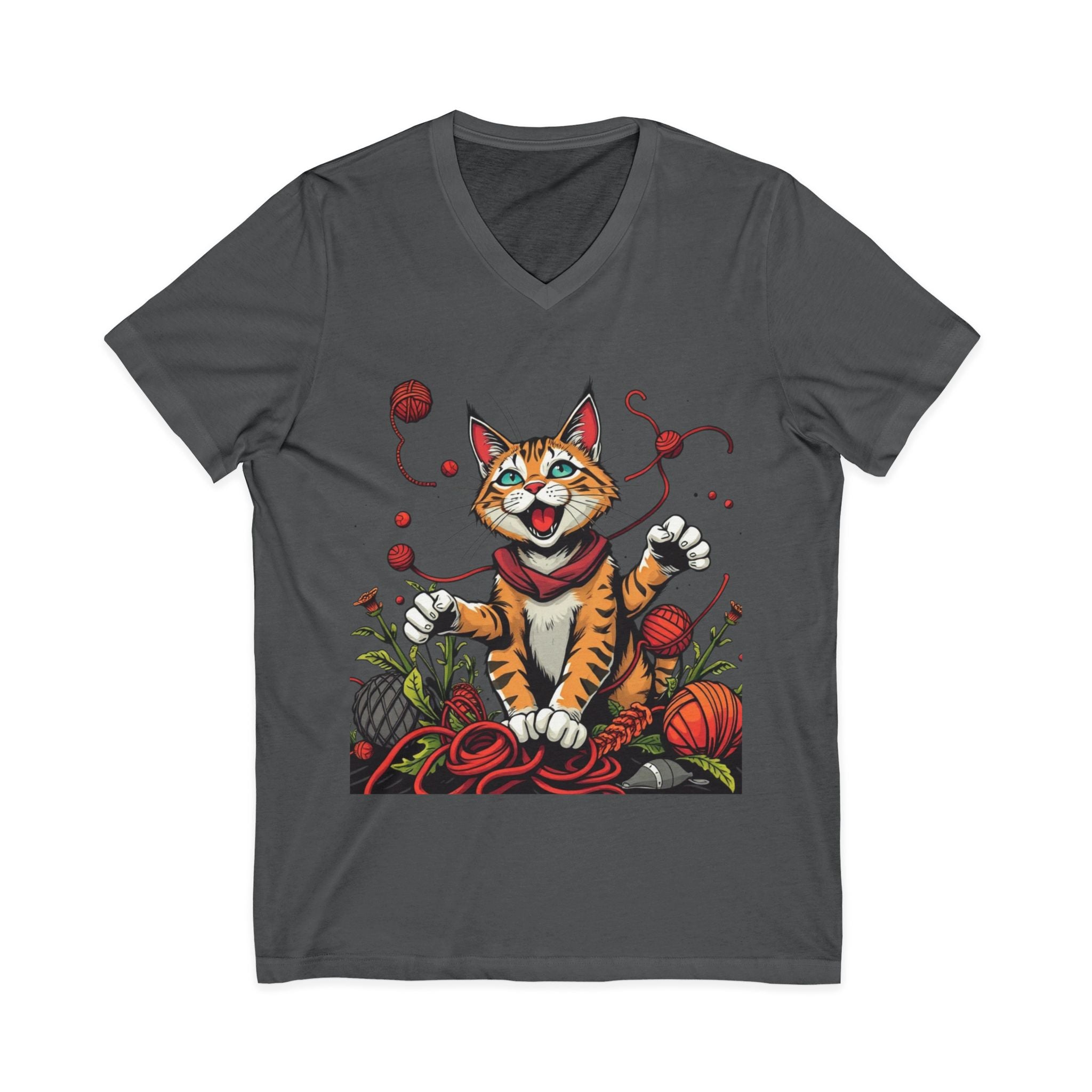 Cat Lover's V-Neck Tee with Playful Design