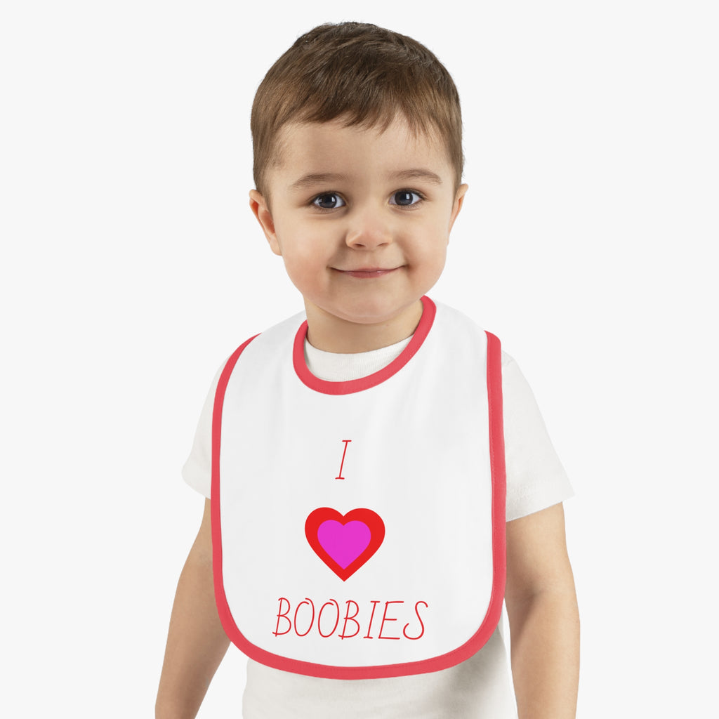 Cute Baby Bib - "I  Boobies" Contrast Trim Jersey Bib for Infants
