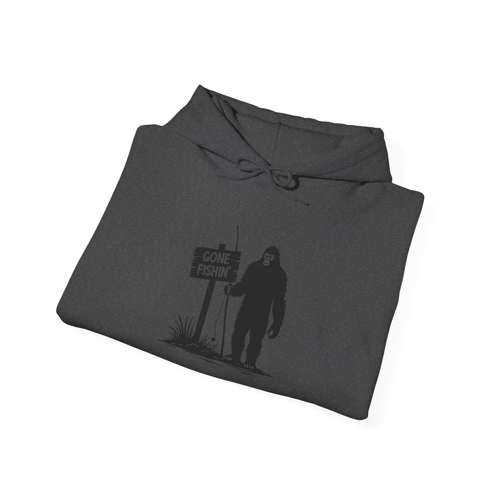 Gone Fishin' Bigfoot Hoodie - Unisex Heavy Blend™ Sweatshirt for Nature Lovers