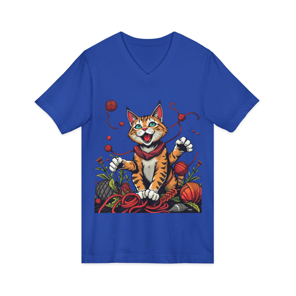 Cat Lover's V-Neck Tee with Playful Design