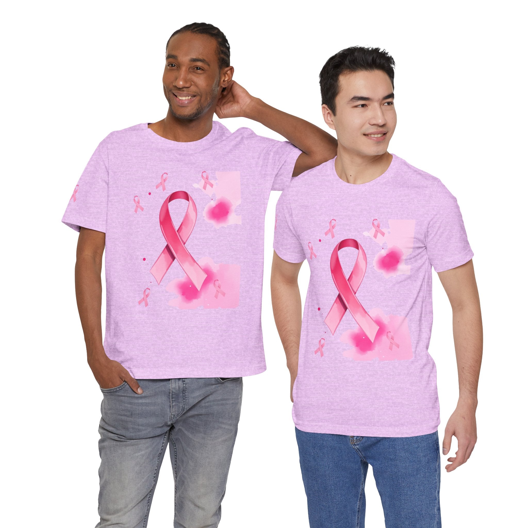 Breast Cancer Awareness Tee - Unisex Jersey Short Sleeve Shirt with Pink Ribbon Design