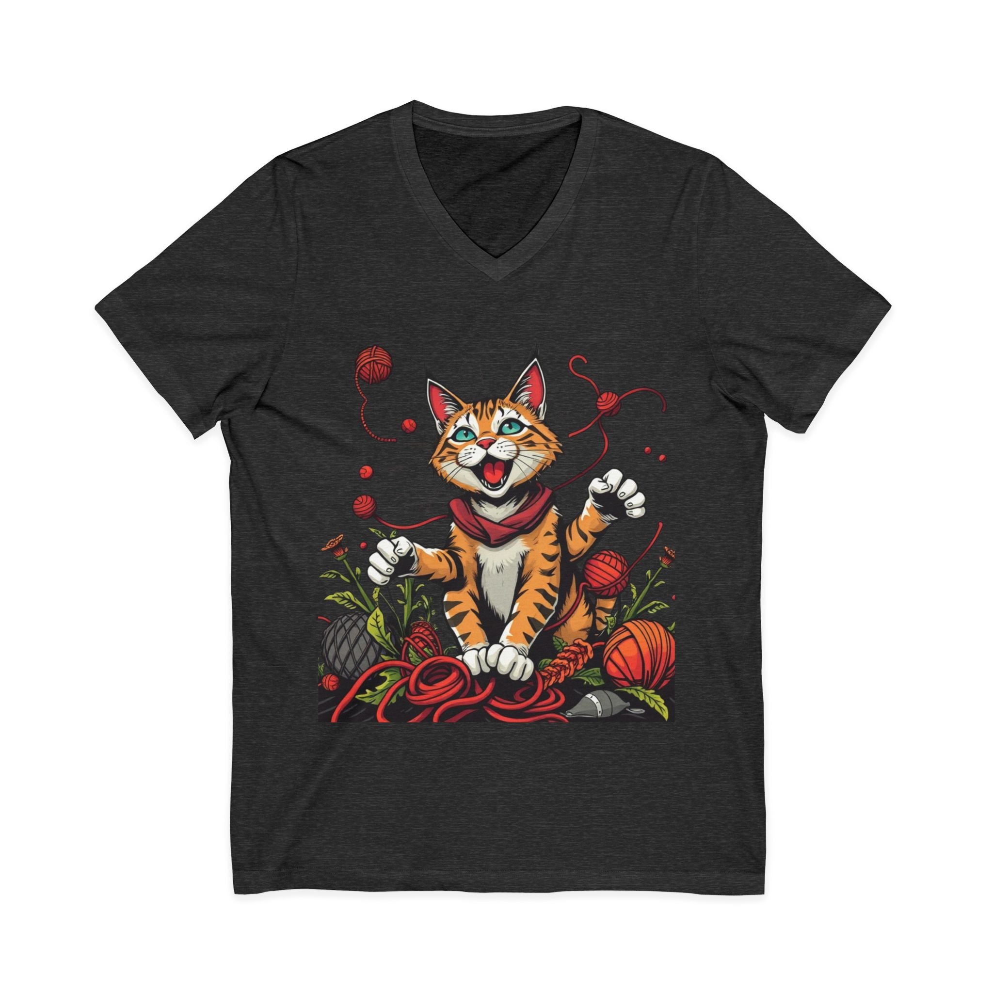 Cat Lover's V-Neck Tee with Playful Design