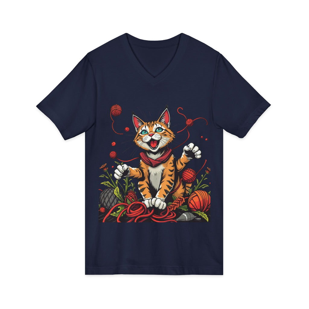 Cat Lover's V-Neck Tee with Playful Design