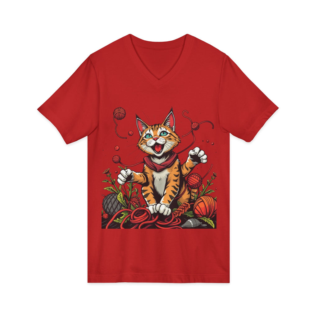 Cat Lover's V-Neck Tee with Playful Design