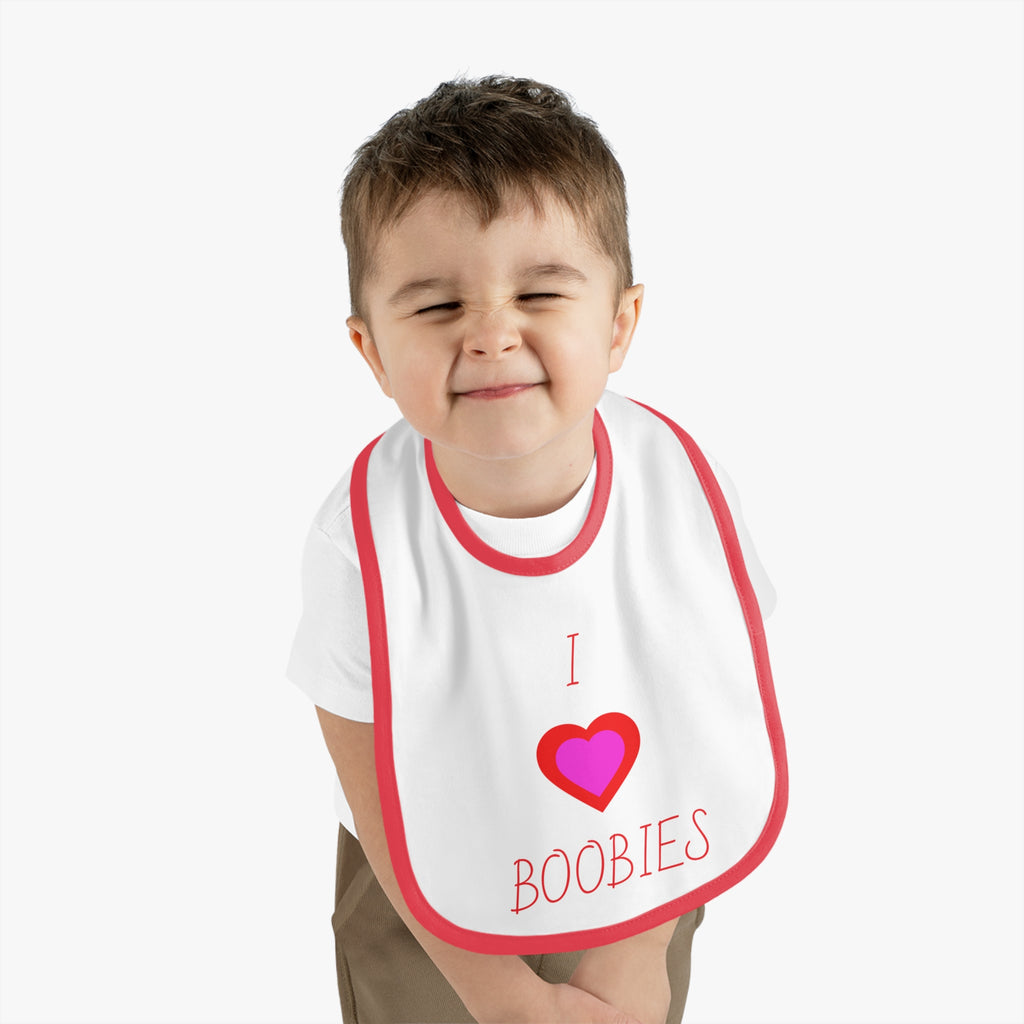 Cute Baby Bib - "I  Boobies" Contrast Trim Jersey Bib for Infants