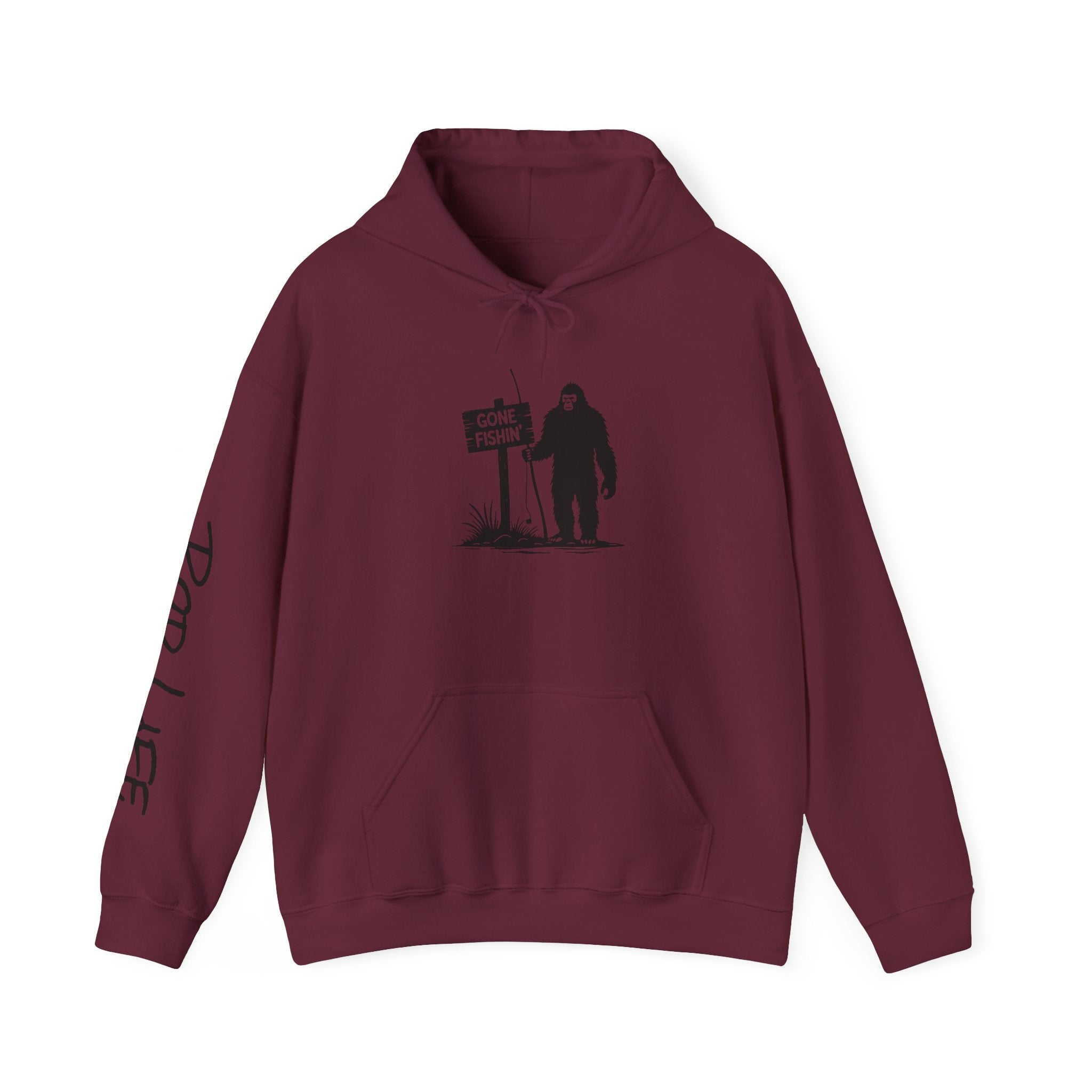 Gone Fishin' Bigfoot Hoodie - Unisex Heavy Blend™ Sweatshirt for Nature Lovers