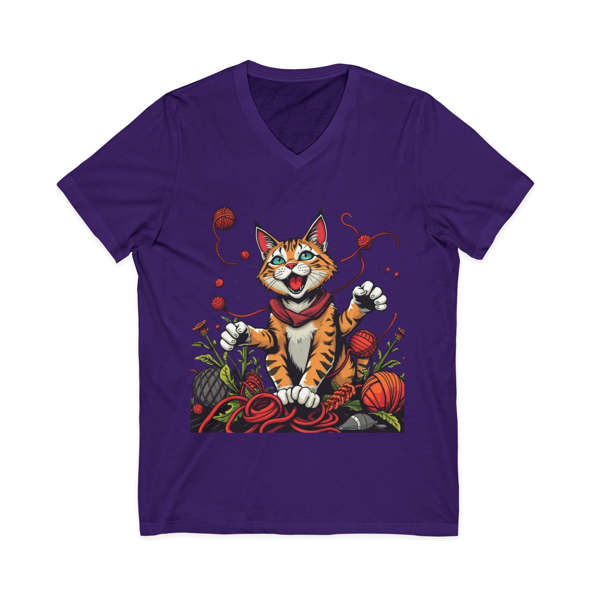 Cat Lover's V-Neck Tee with Playful Design