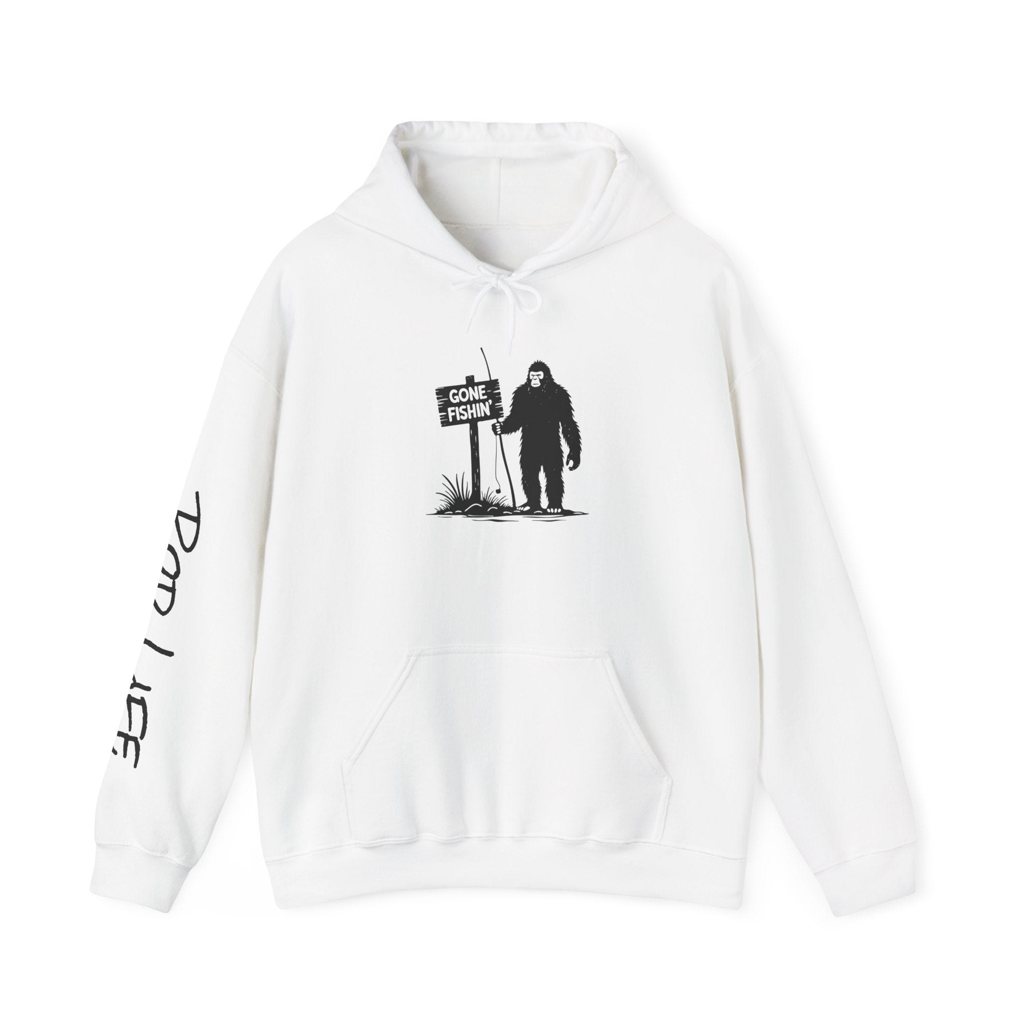 Gone Fishin' Bigfoot Hoodie - Unisex Heavy Blend™ Sweatshirt for Nature Lovers
