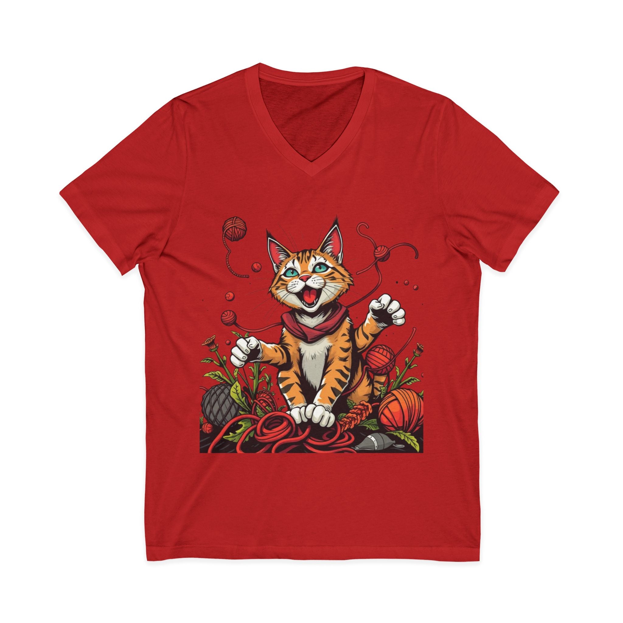 Cat Lover's V-Neck Tee with Playful Design