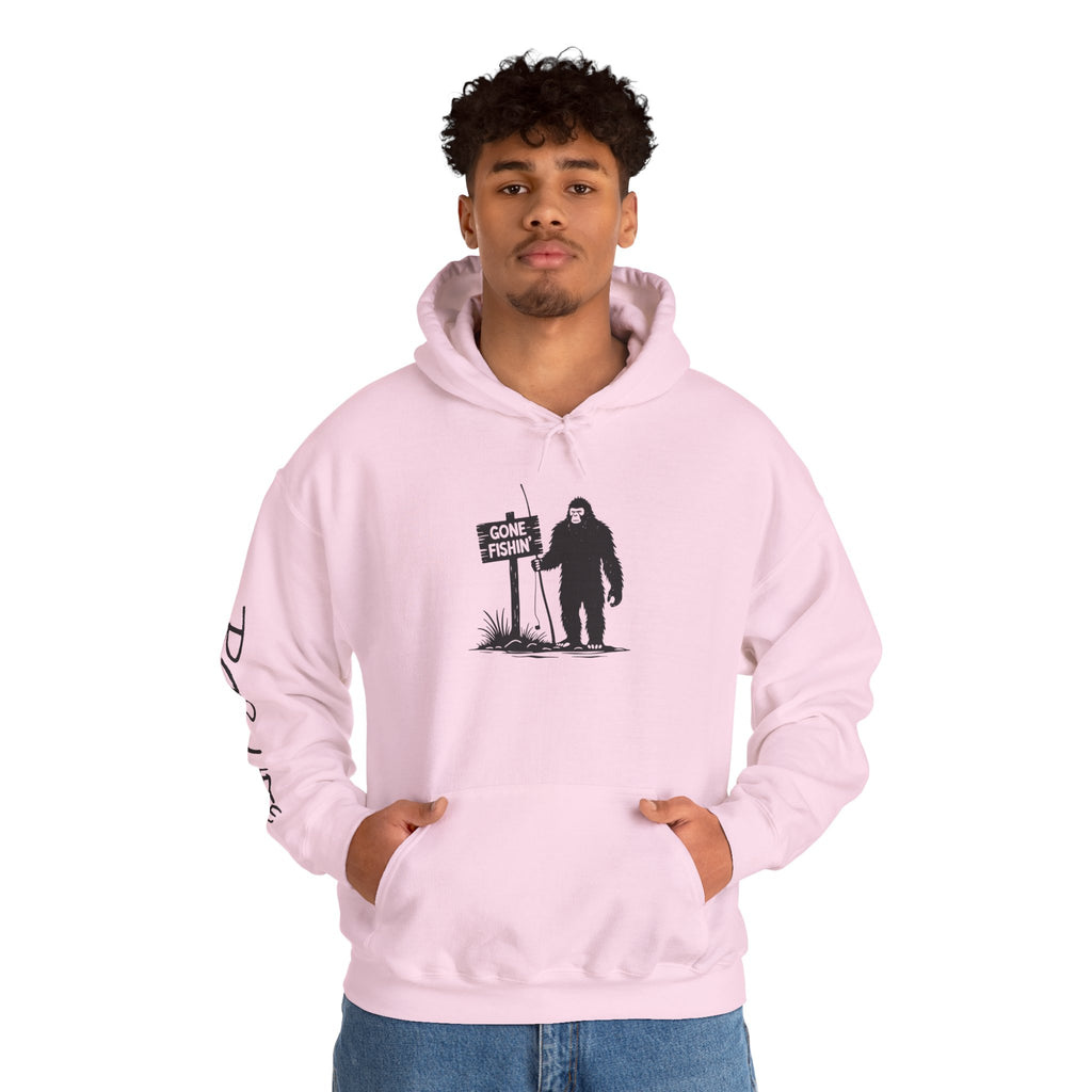Gone Fishin' Bigfoot Hoodie - Unisex Heavy Blend™ Sweatshirt for Nature Lovers